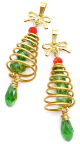 2pc Approx. 54x14mm Copper Wire & Crystal Beaded Christmas Tree Pendants, Gold