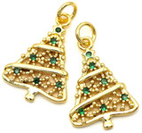 2pc 10x14mm 18k Gold-Plated Brass & Cubic Zirconia Tree Charms