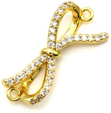 23x11mm 18k Gold-Plated Brass & Cubic Zirconia Bow Links