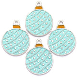 4pc 21x17mm Enameled Ornament Charms, Silver/Light Blue