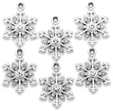 6pc 23x17mm Rhinestone Snowflake Charms, Silver