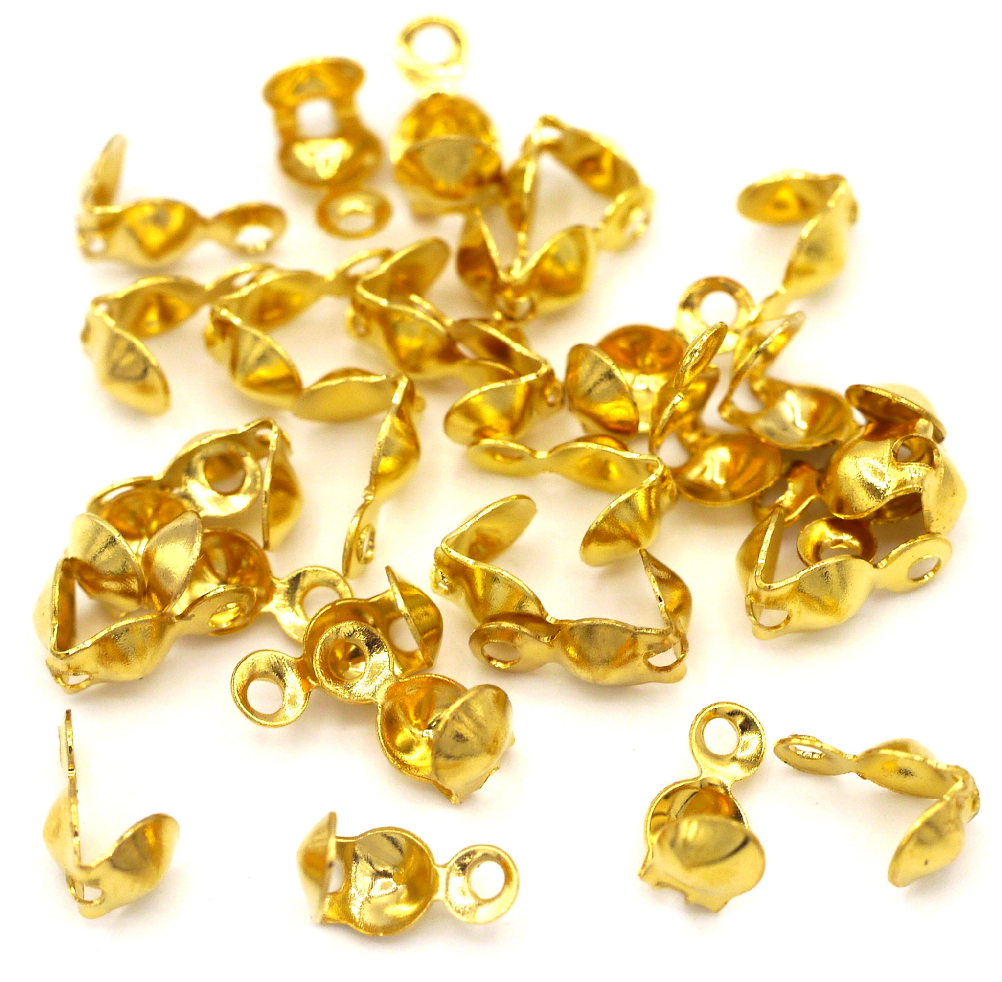 30pc 8x4mm Clamshell Bead Tips, Gold Finish Bead Box Bargains