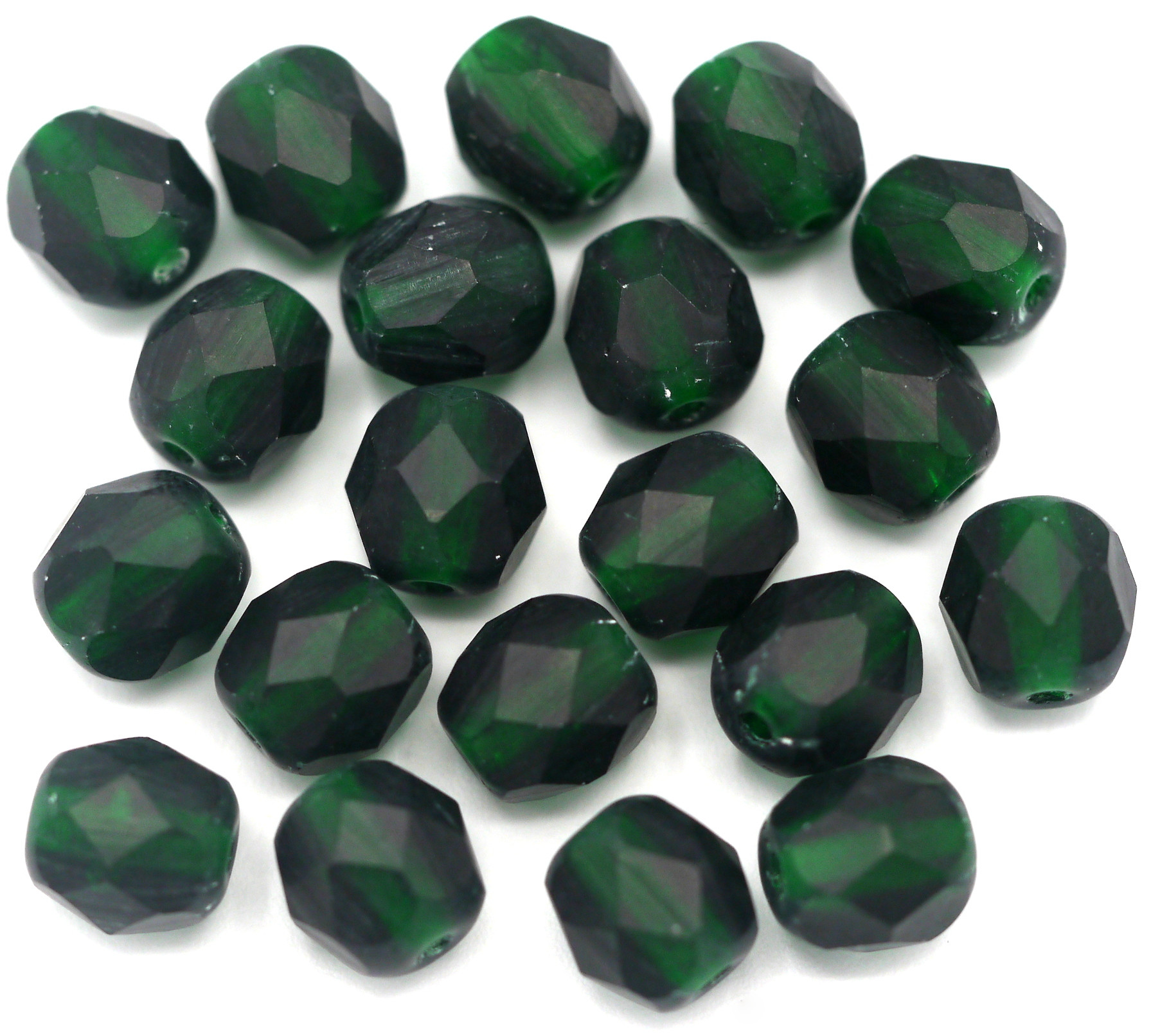 20pc 6mm Czech Fire Polished Faceted Round Glass Beads, Matte Evergreen