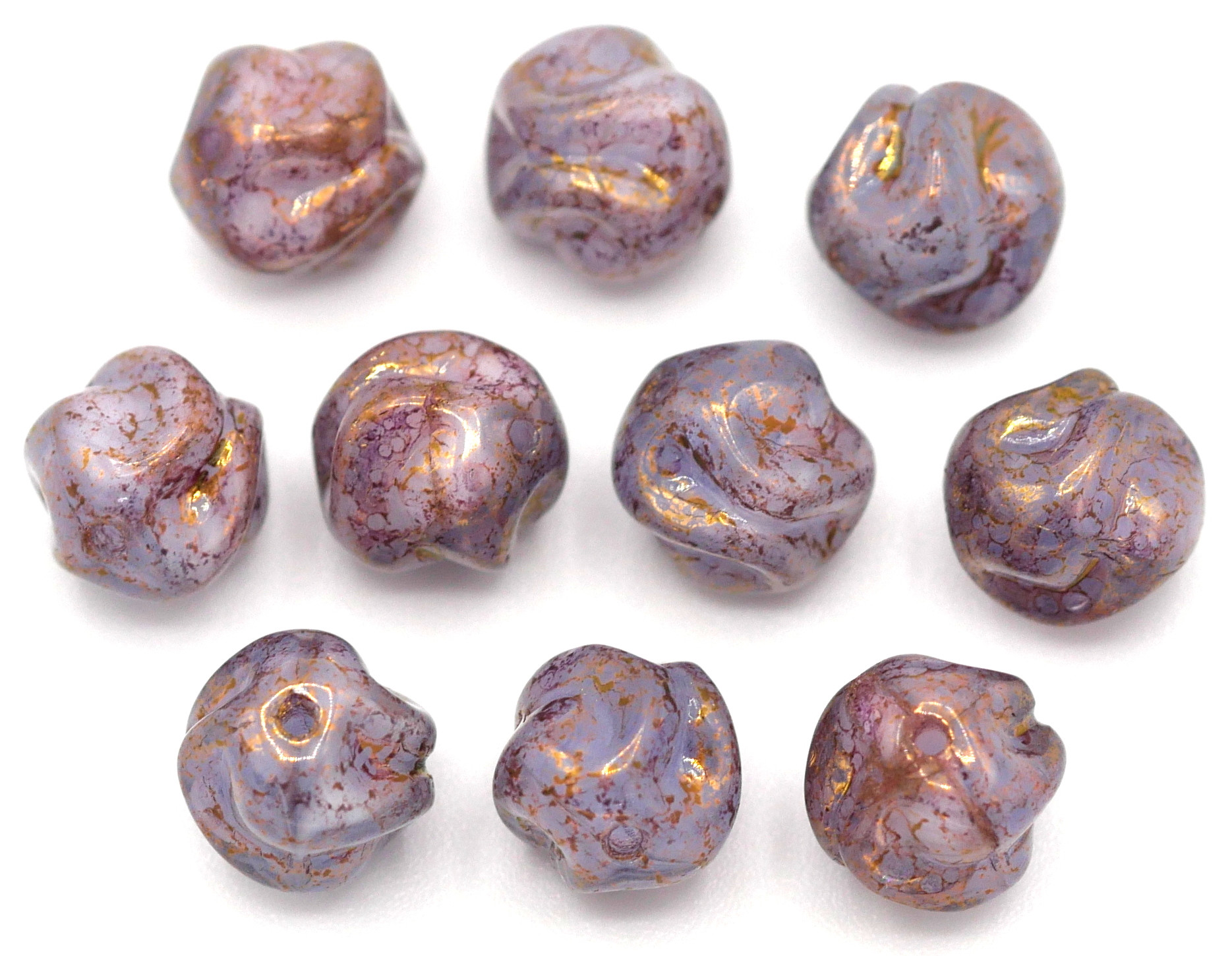 10pc 8mm Czech Pressed Glass Swirled Ripple Round Beads, Light Sapphire ...