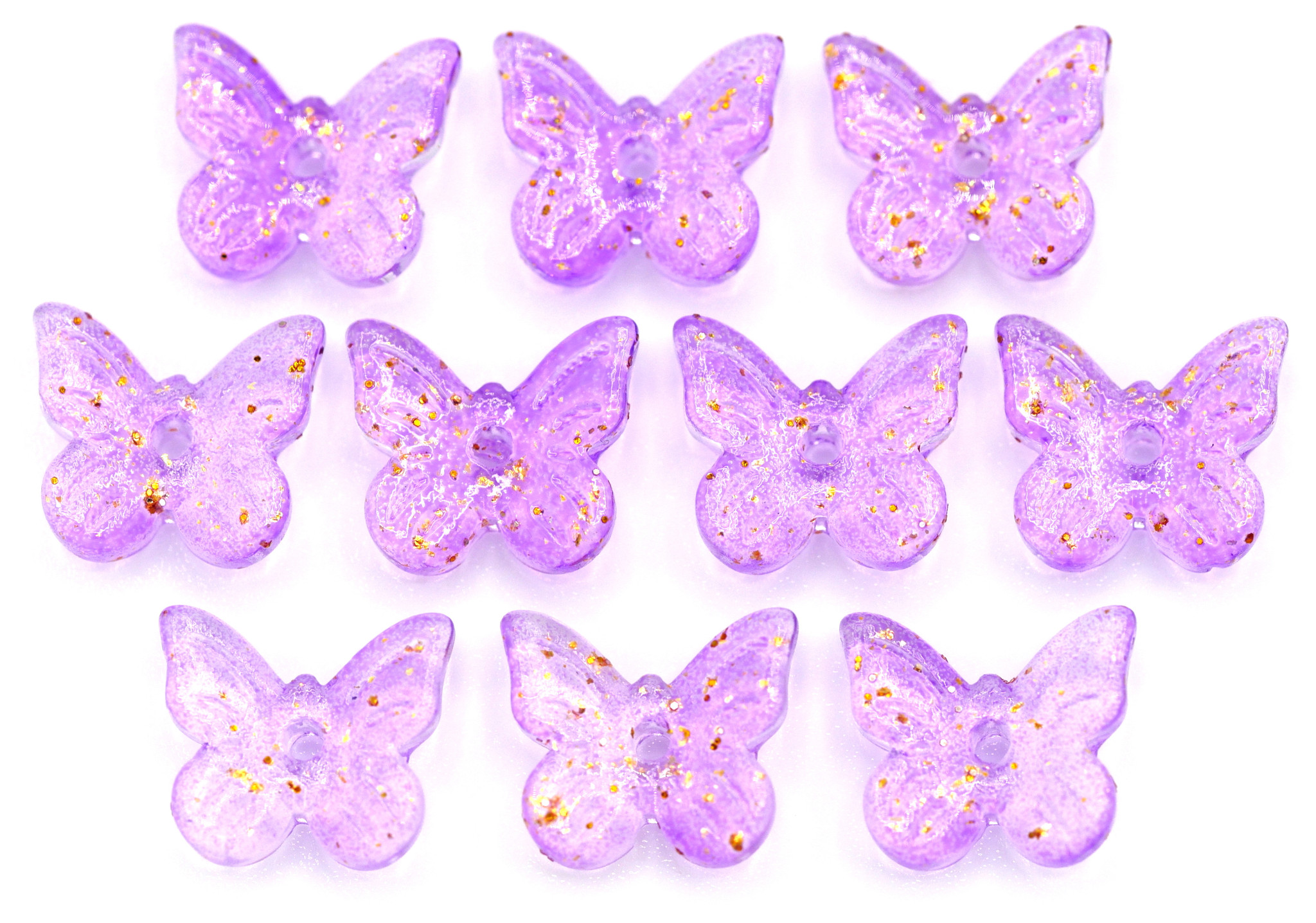 10pc 7x11mm Glass Butterfly Beads, Lilac/Gold Speckle