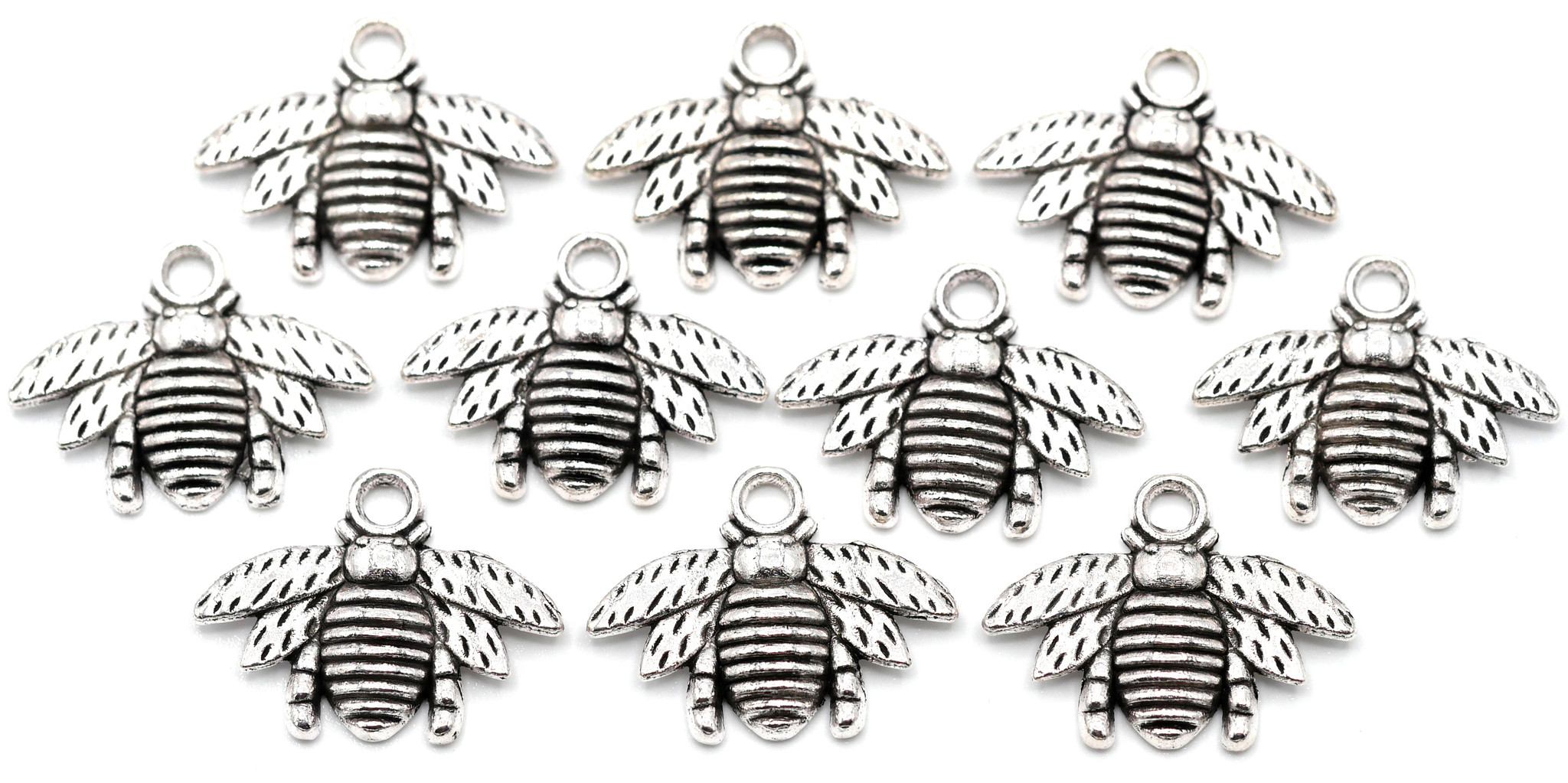 10pc 16.5x21mm Bee Charms, Antique Silver - Bead Box Bargains