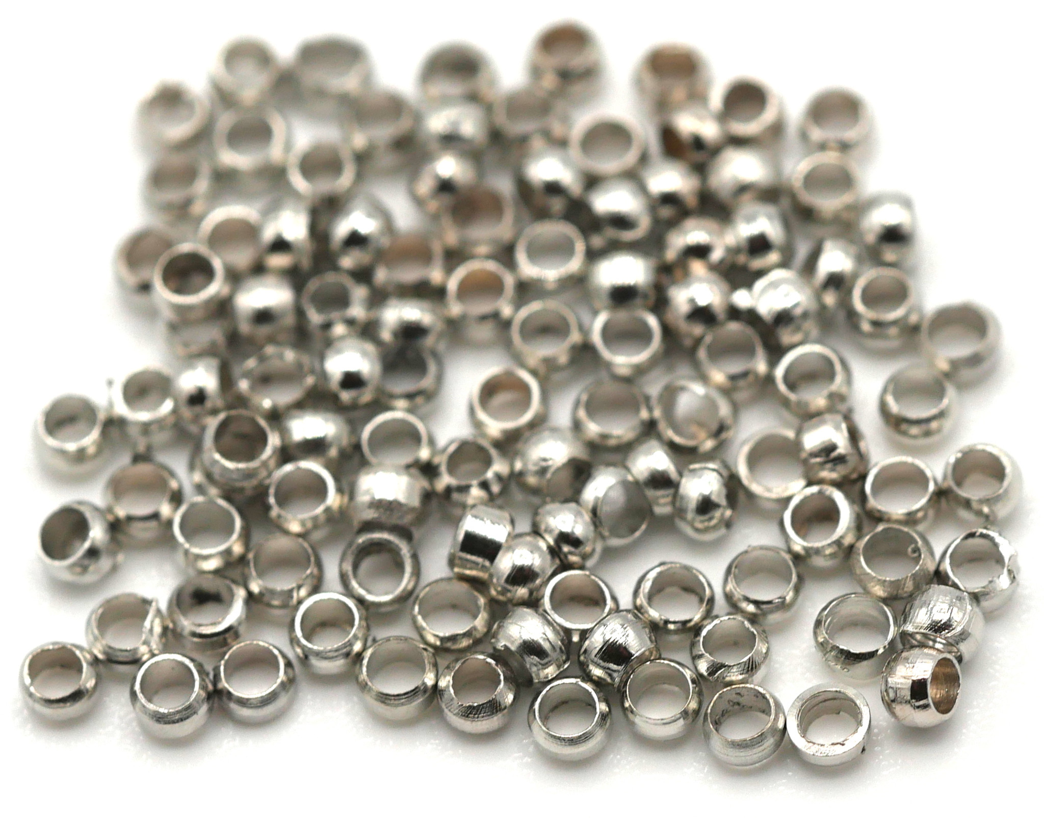 100pc 2x1.2mm Brass Crimp Beads, Antique Silver - Bead Box Bargains