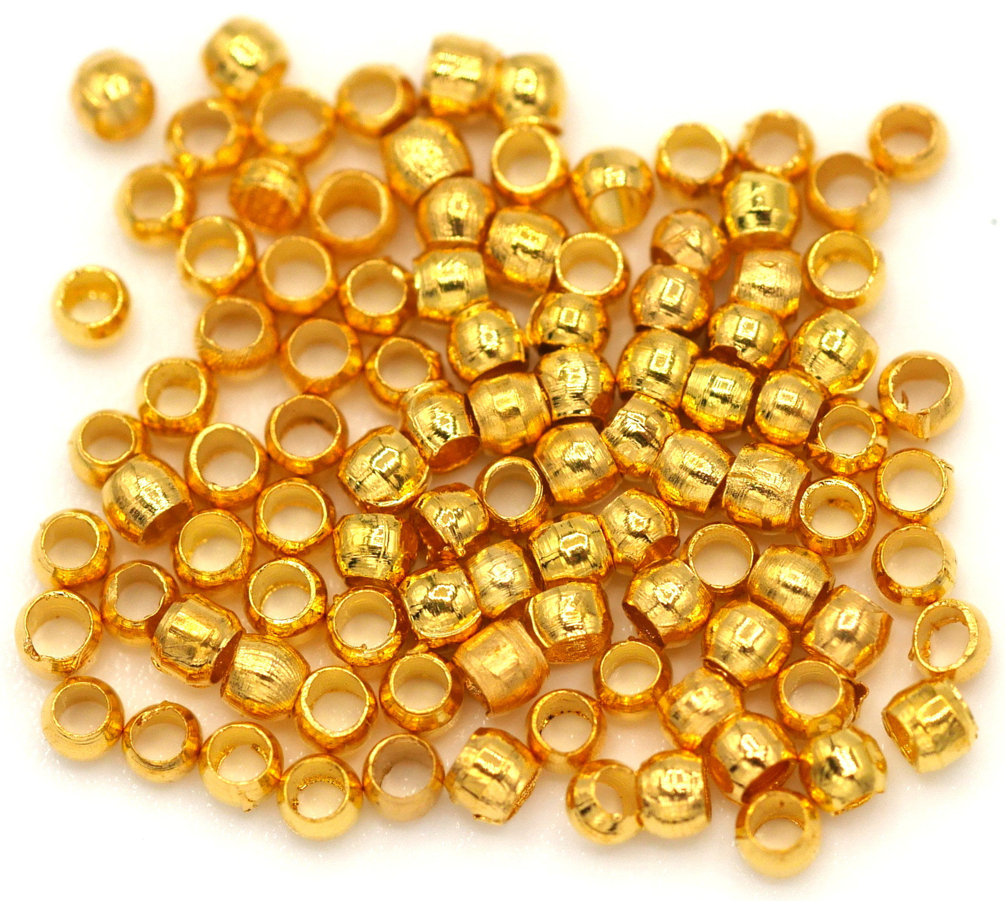 100pc 2x1.2mm Brass Crimp Beads, Gold