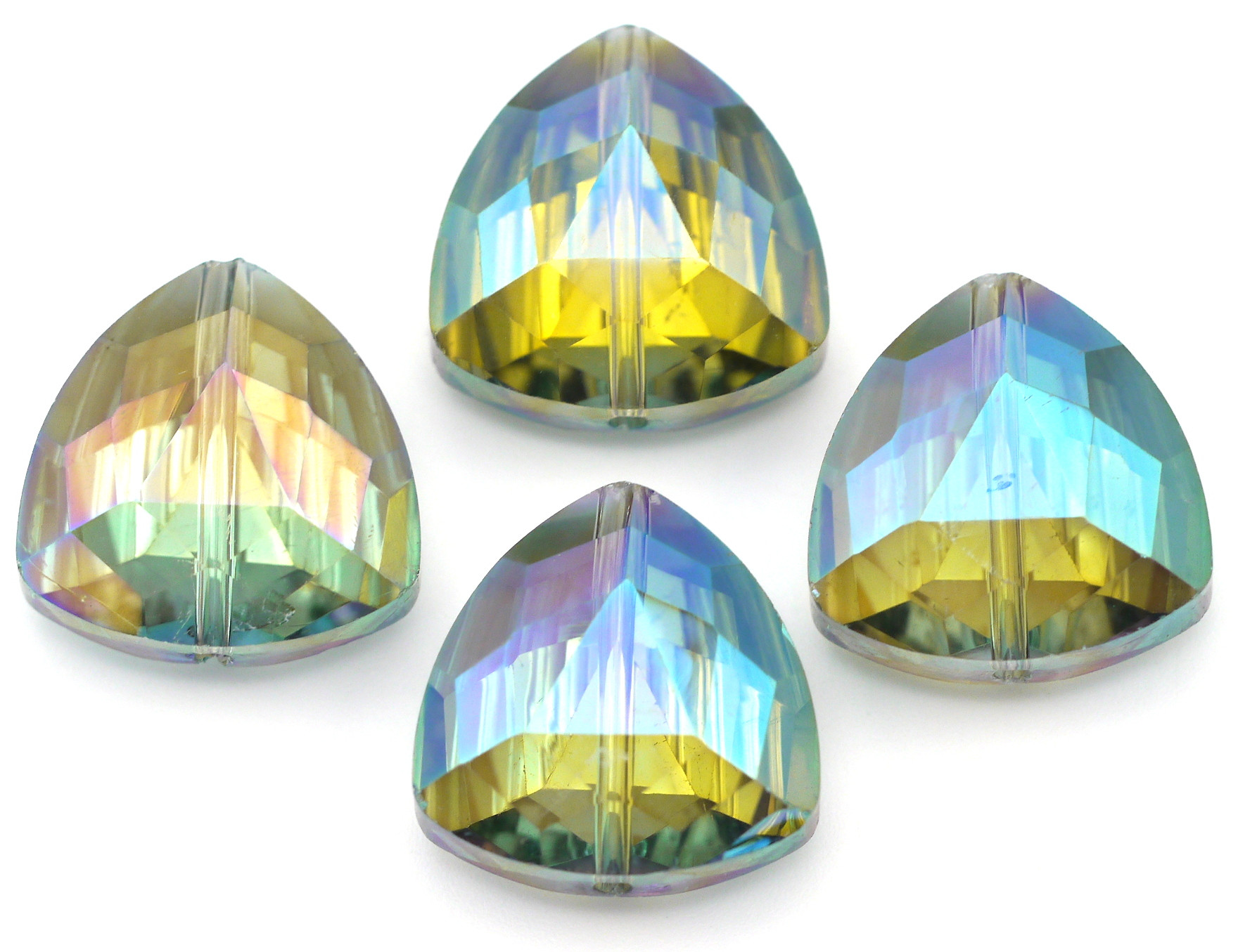 CLOSEOUT 4pc 18mm Crystal Faceted Flat Triangle Beads, BlueGreen Iris