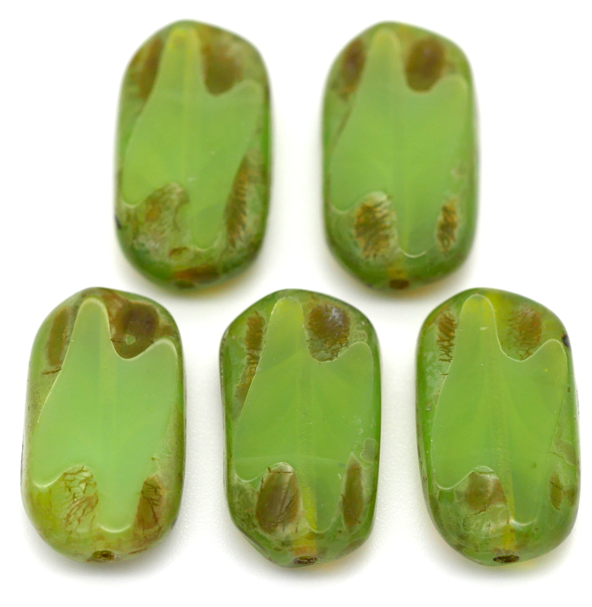 5pc 16x8mm Czech Table-Cut Glass Rectangle Window Beads, Dark Peridot ...