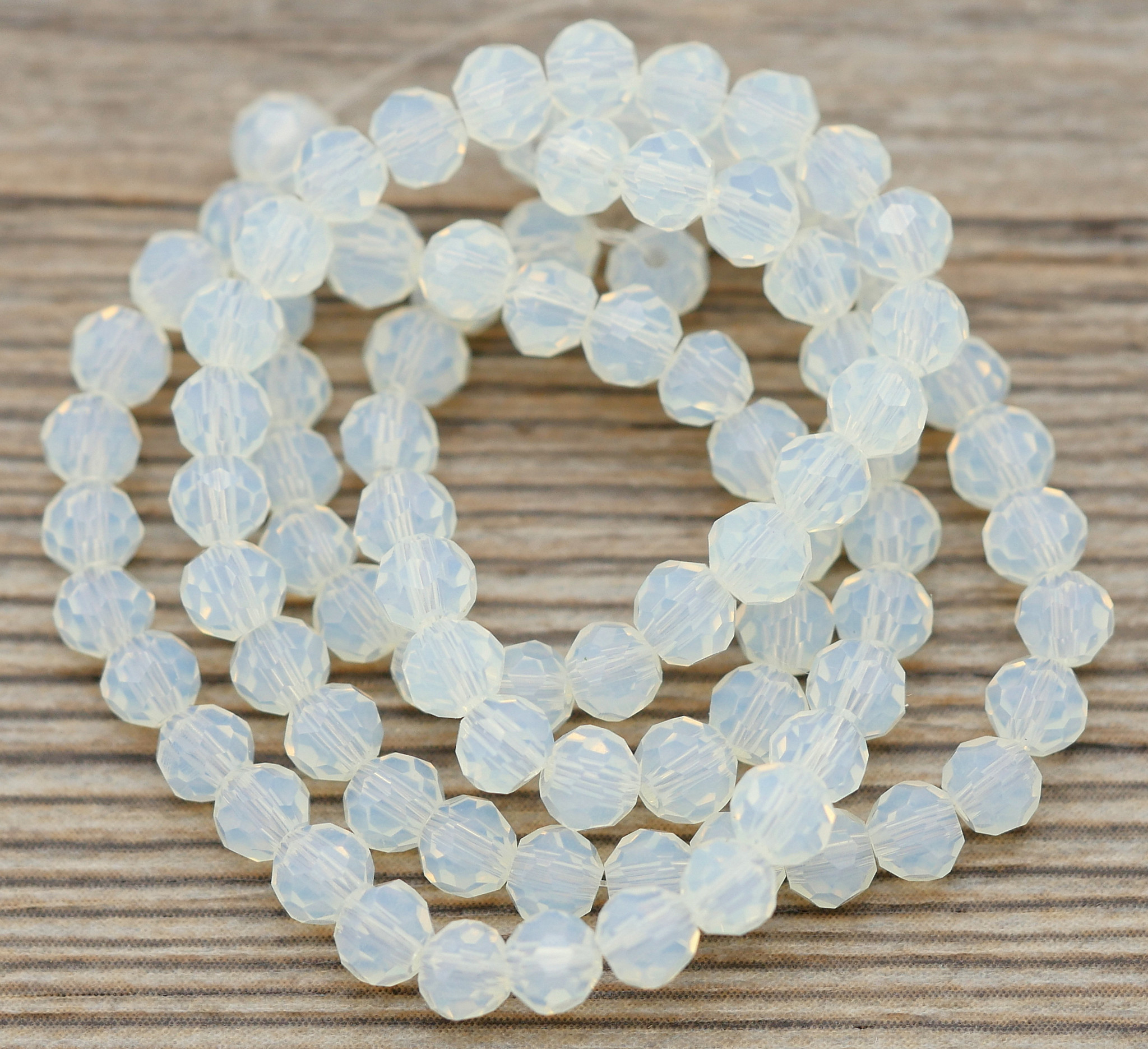 10mm Glowing Milky White Opalite Glass Faceted Round Beads 12 Strand