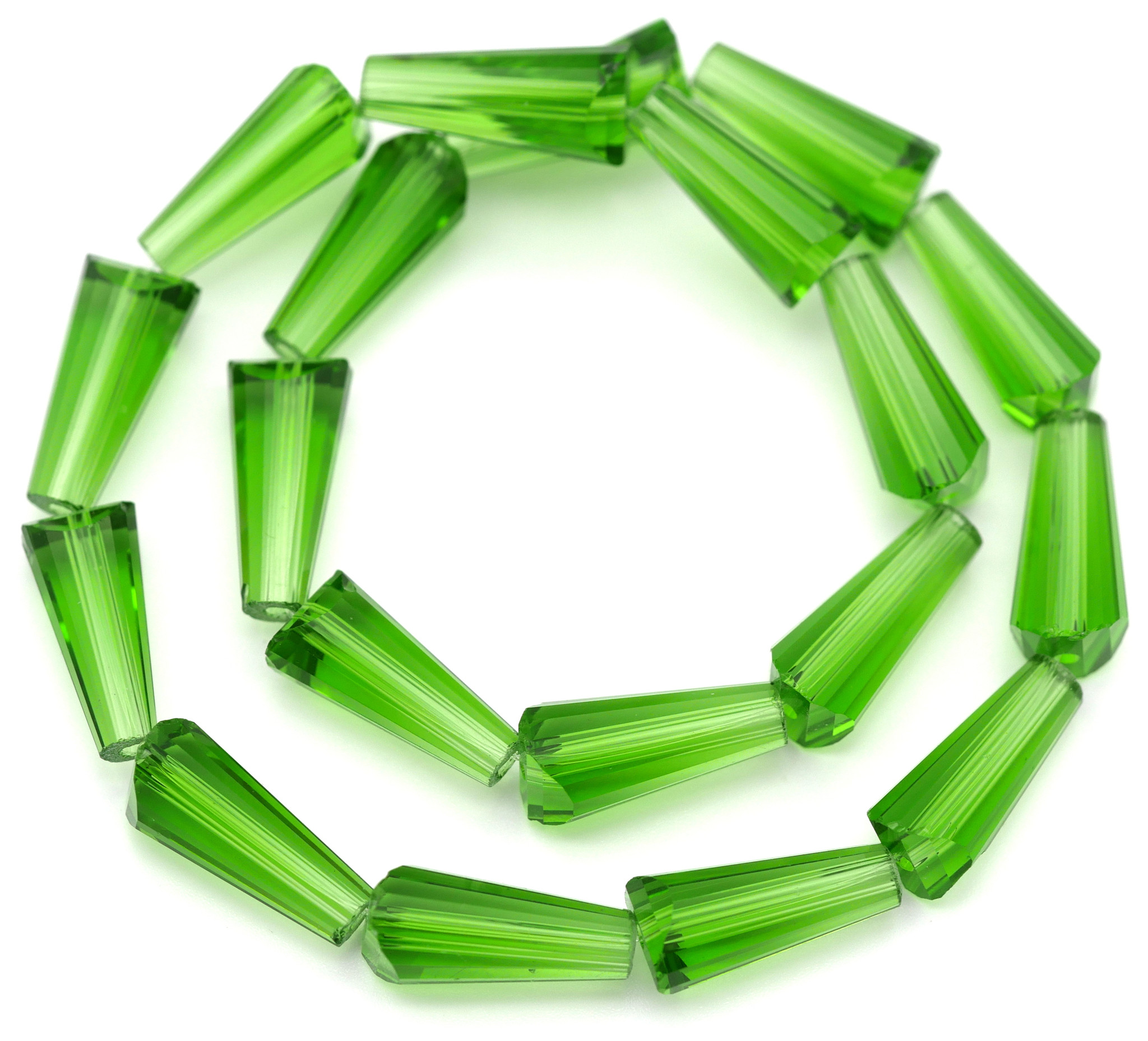 20pc Strand 16x8mm Crystal Faceted Cone Beads, Green Bead Box Bargains