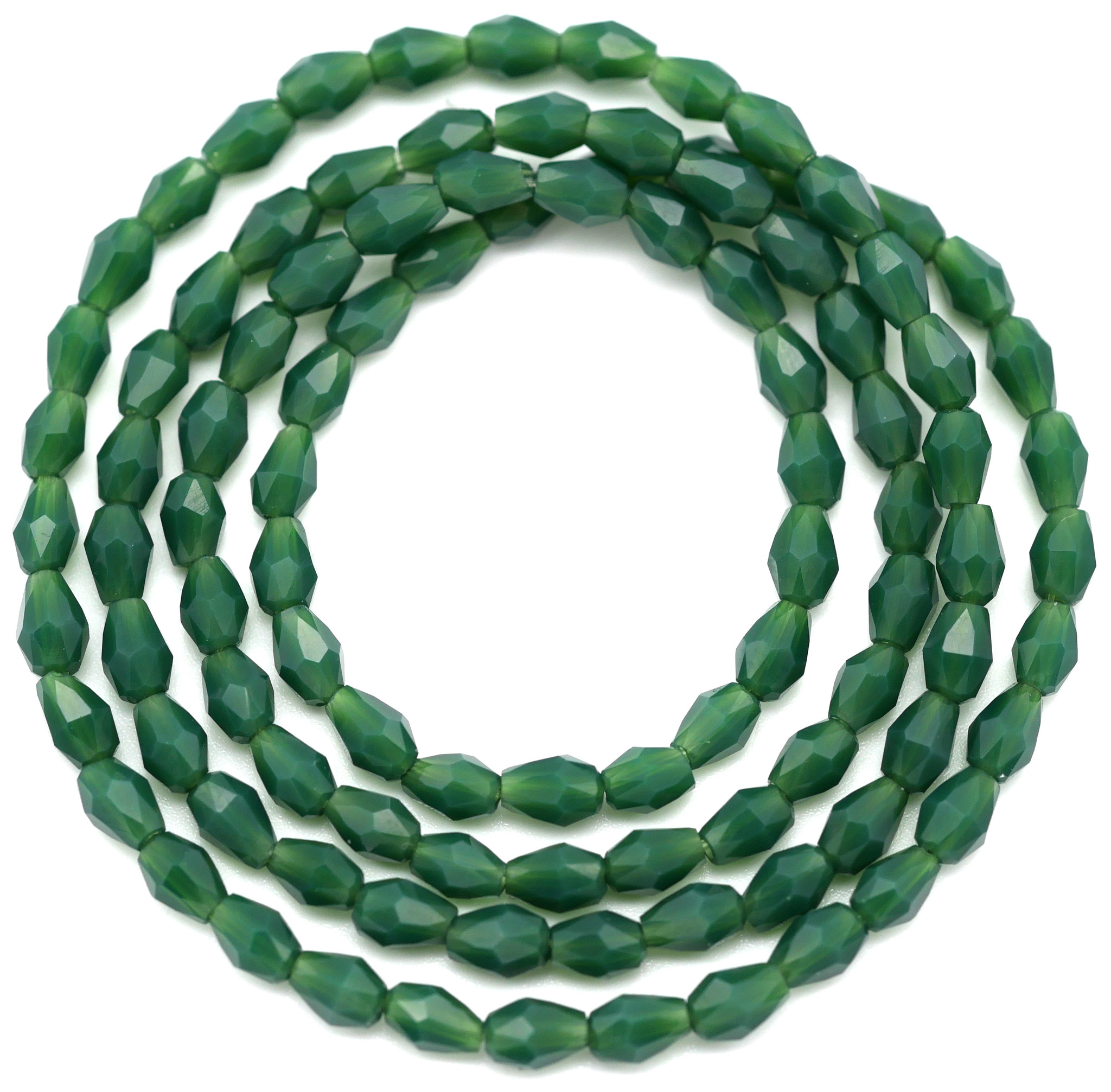 Approx. 19" Strand 5x3mm Crystal Faceted Teardrop Beads, Opaque Emerald