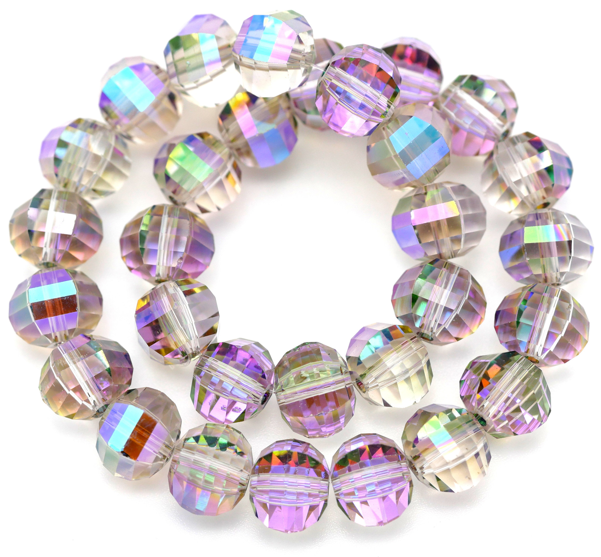 Approx. 10" Strand 9x8.5mm Faceted Lantern Beads, Crystal/Light Violet