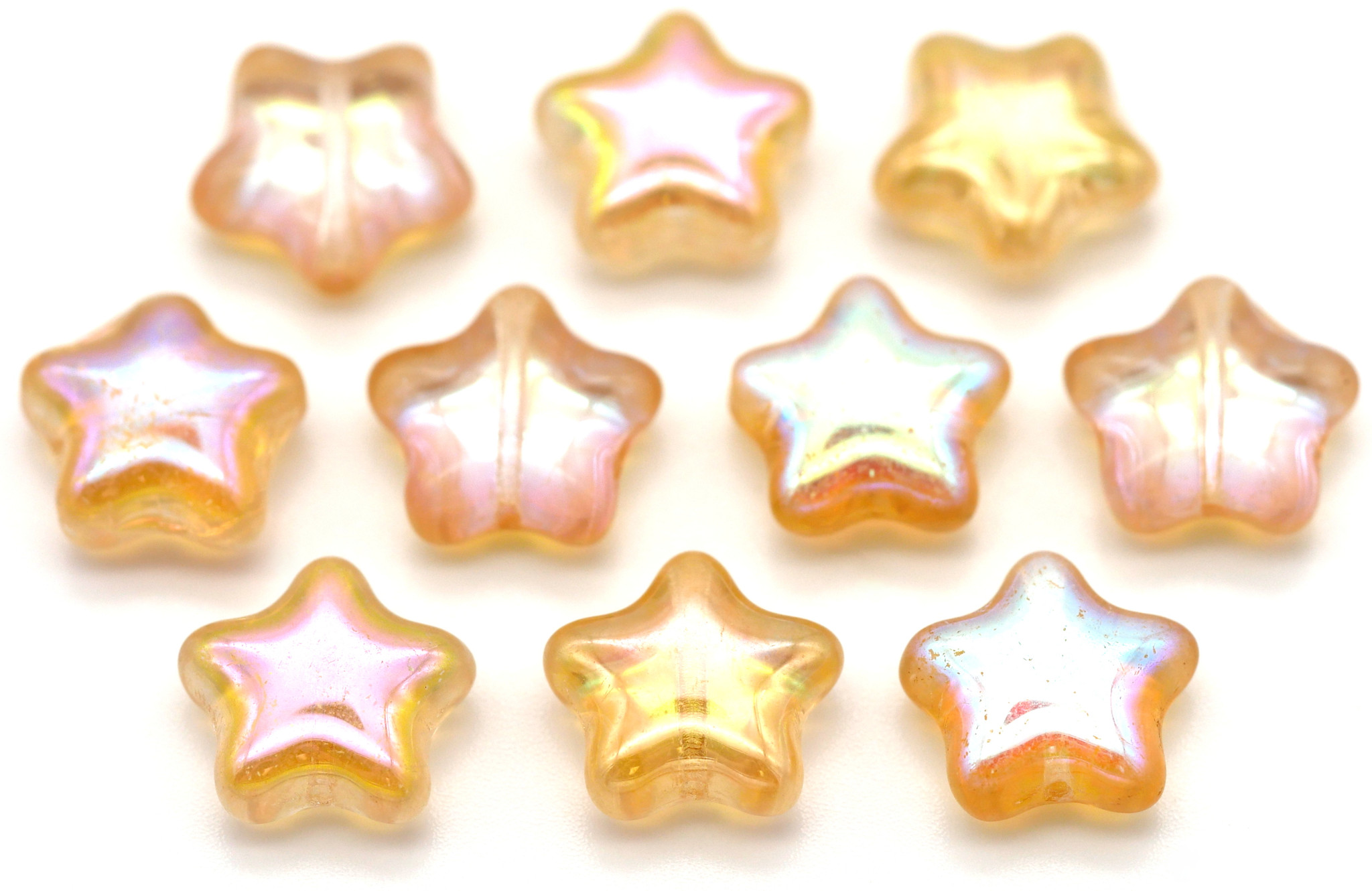 10pc 10mm Czech Pressed Glass Star Beads, Crystal Yellow Rainbow