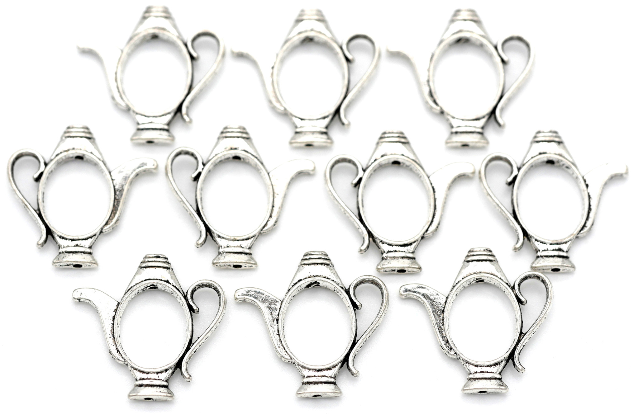 10pc 21mm Teapot Bead Frames, Antique Silver Bead Box Bargains