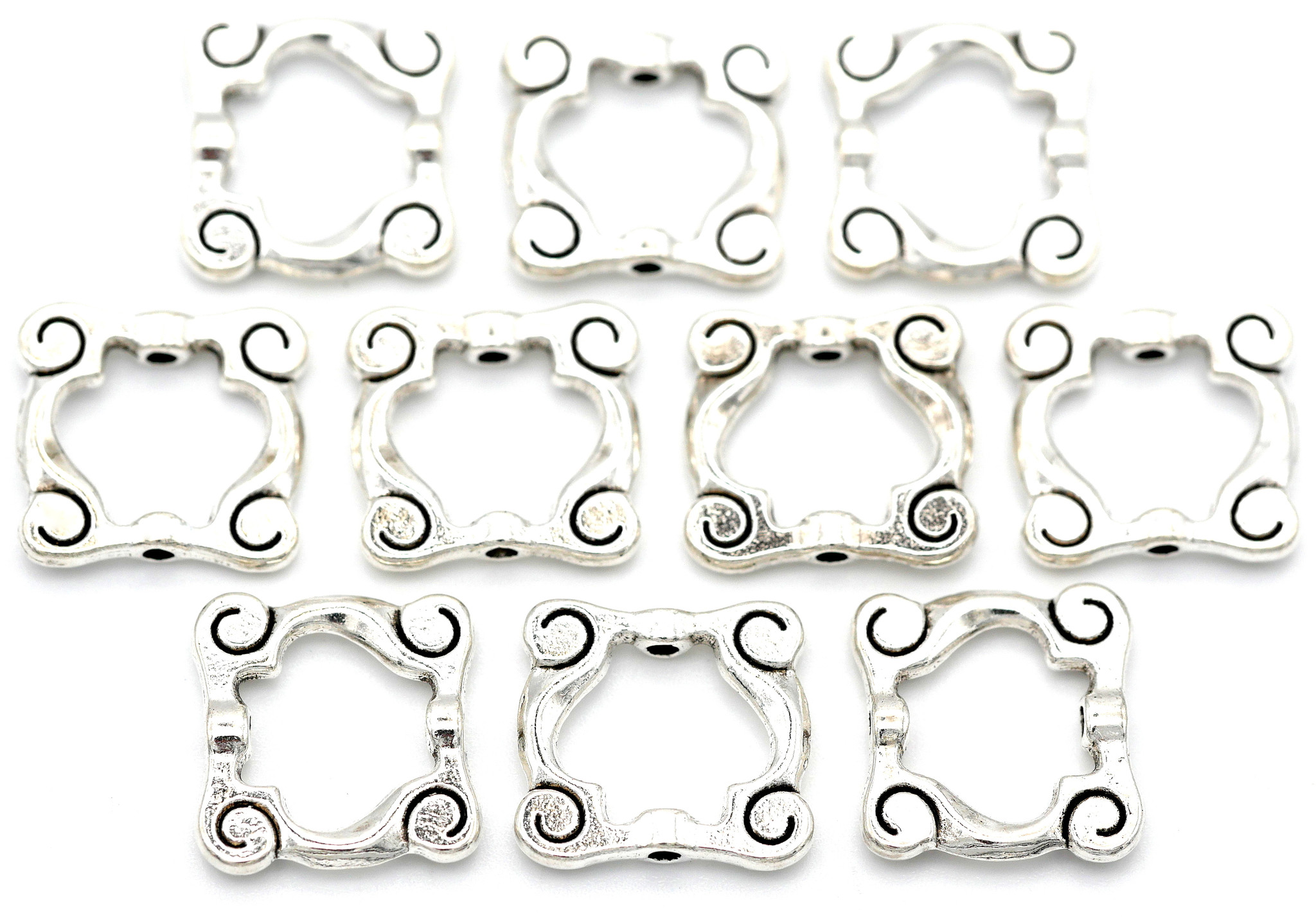 10pc 14mm Swirled Square Bead Frames, Antique Silver Bead Box Bargains