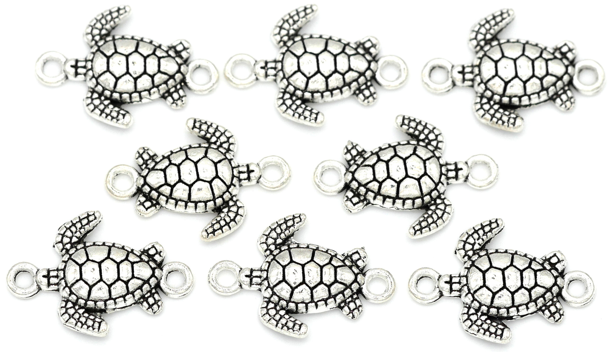 8pc 21x14mm Sea Turtle Links, Antique Silver - Bead Box Bargains