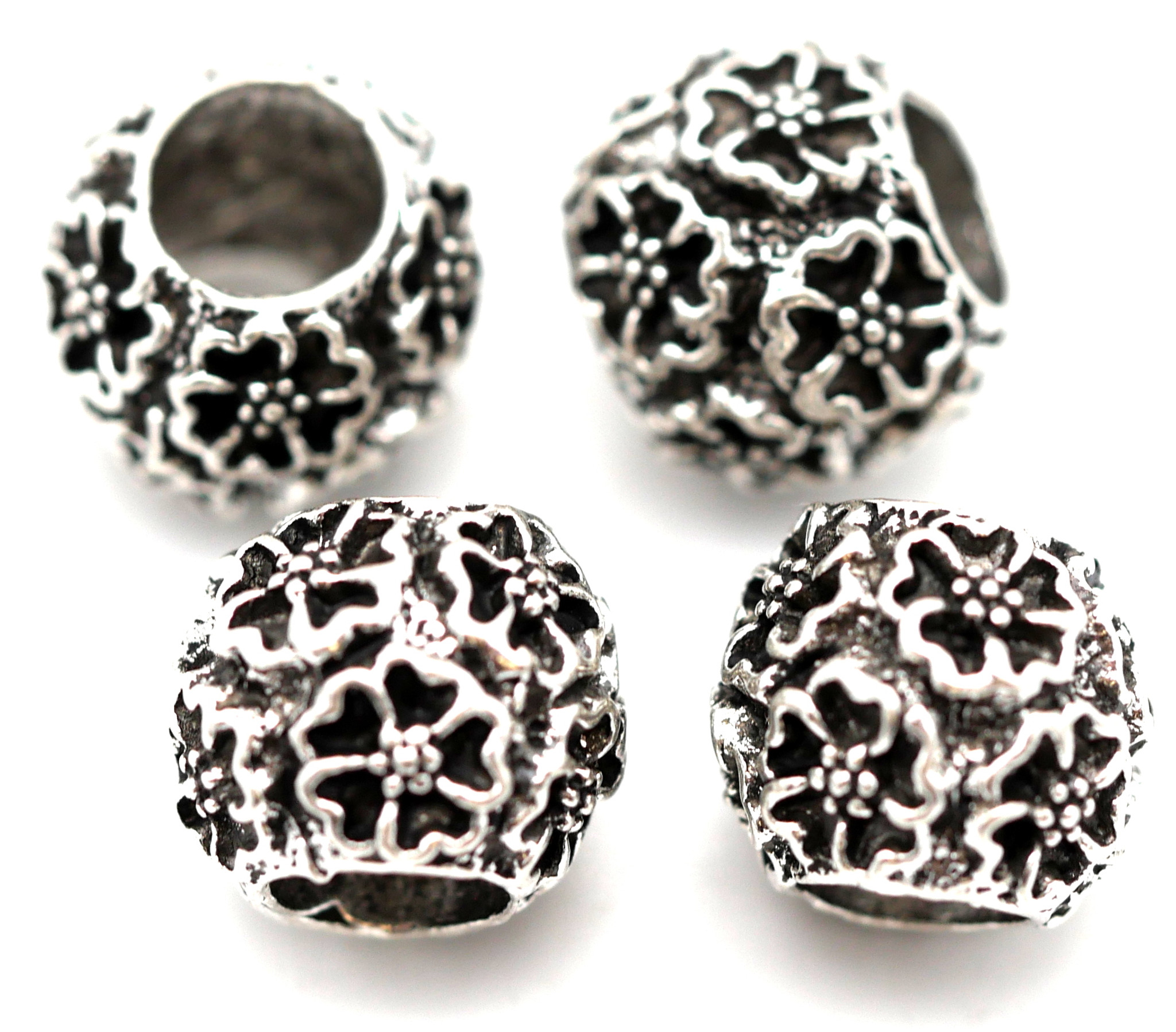 4pc Antique Silver Rondelle Large Hole Beads