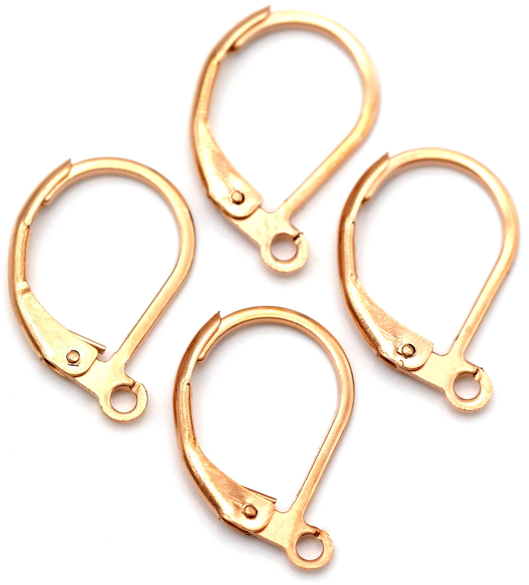 4pc 15.5x10mm Rose-Gold-Plated Surgical Steel Leverback Earwires w/Open Loop - Bead Box Bargains