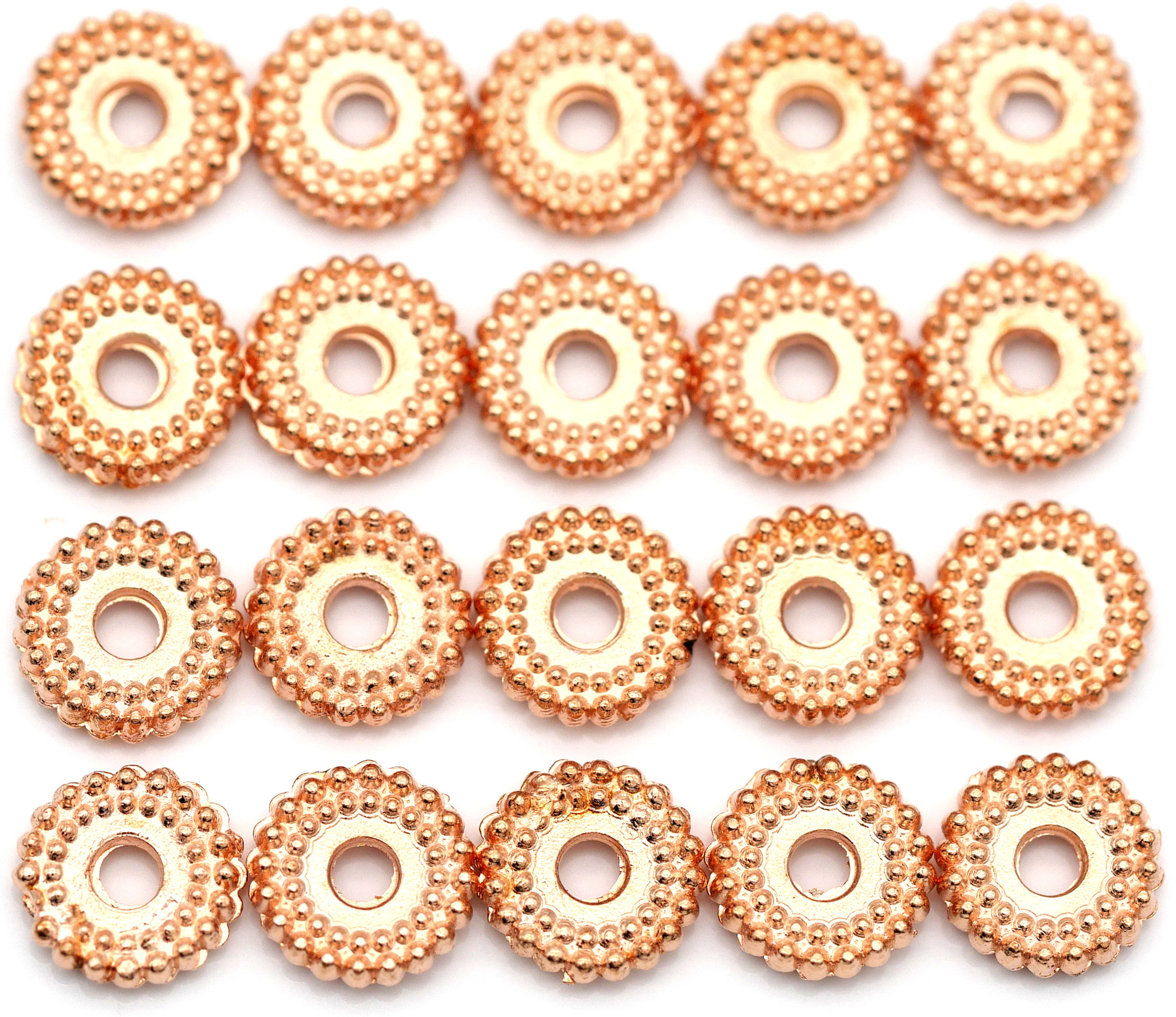 20pc 7x2mm Bumpy Rondelle Spacer Beads, Rose Gold - Bead Box Bargains