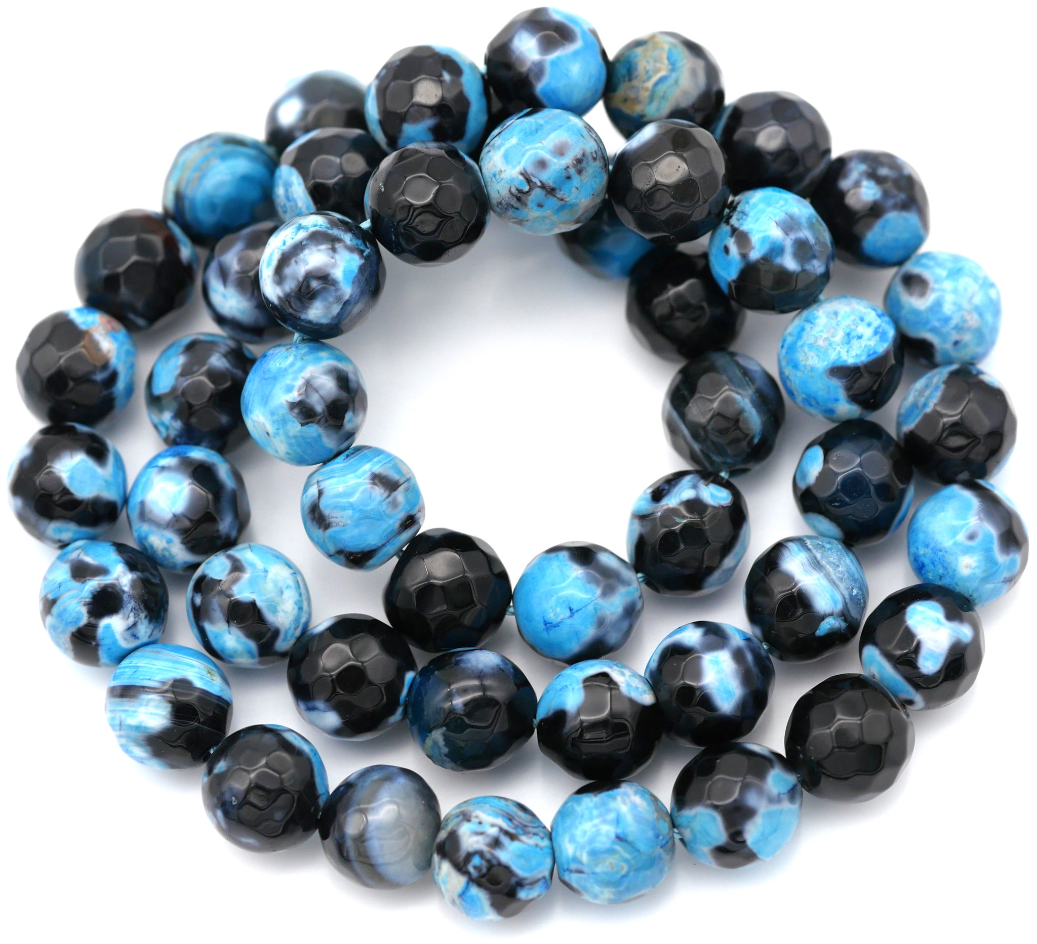 Approx. 14 Strand 8mm Faceted Fire Crackle Agate (Dyed/Heated) Round  Beads, Blue