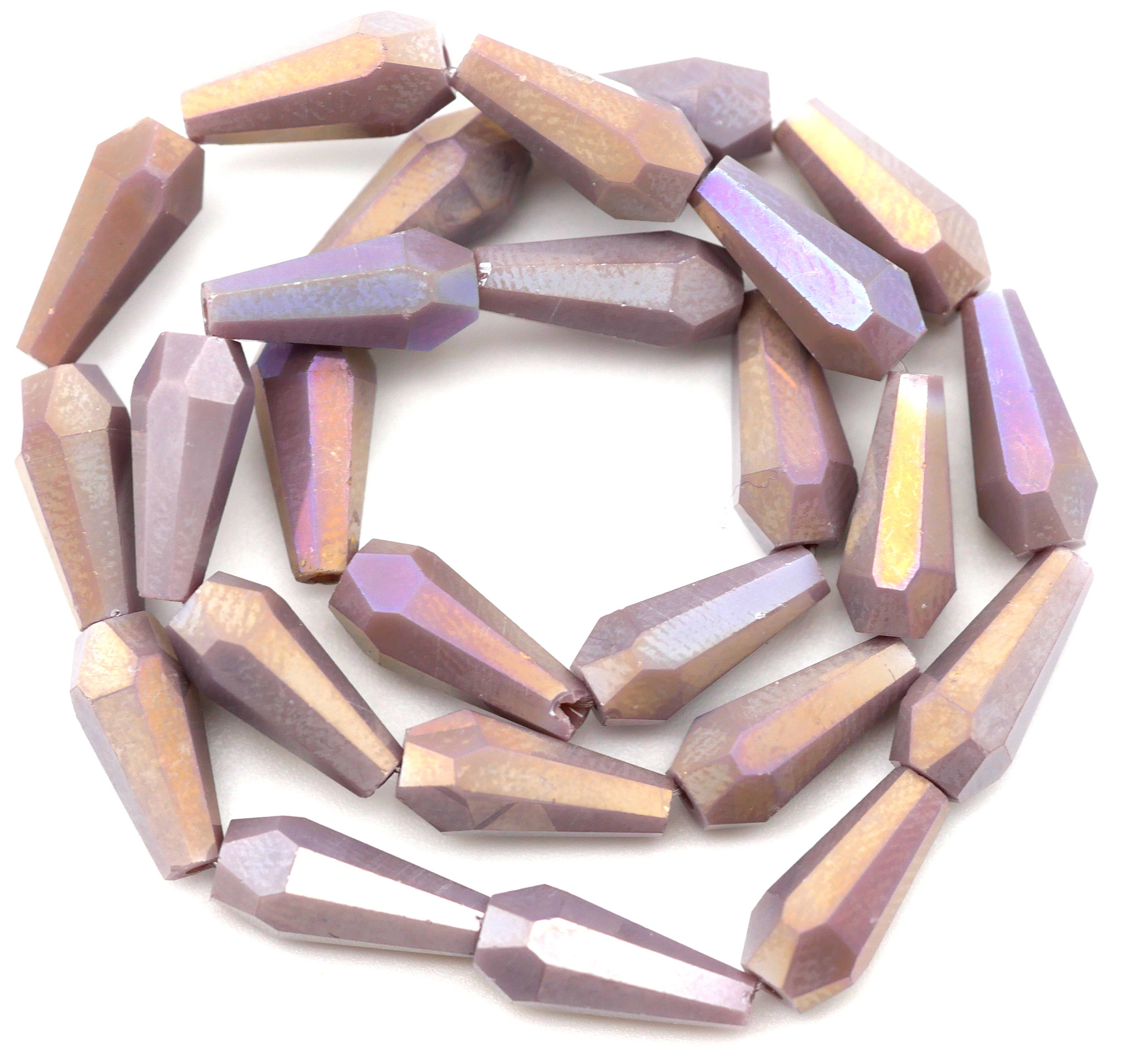 Approx. 14 Strand 14x6mm Crystal Faceted Teardrop Beads, Opaque  Lavender/Green AB - Bead Box Bargains