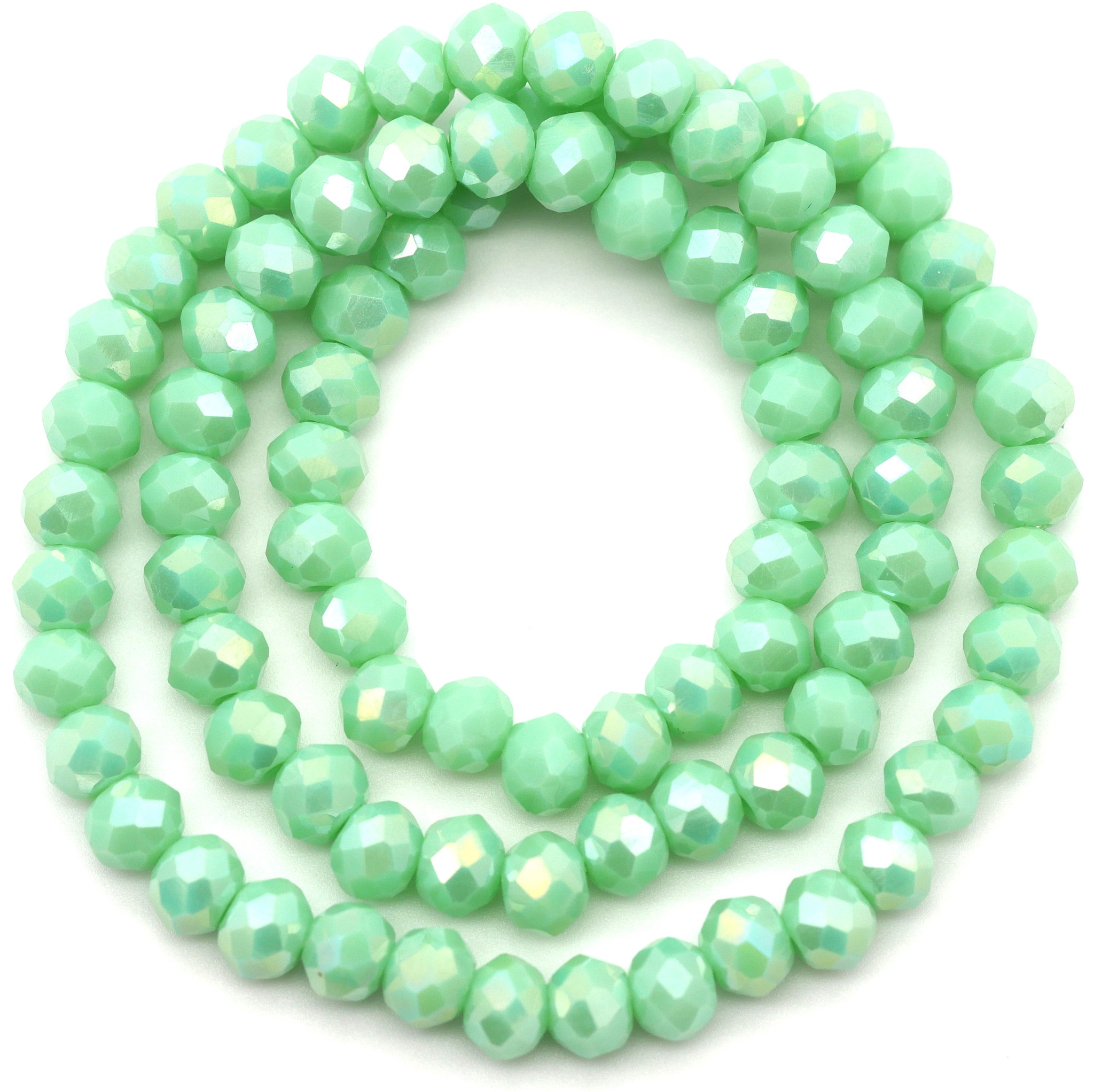 Approx. 16 Strand 6x4mm Crystal Faceted Rondelle Beads, Opaque Mint Green  AB - Bead Box Bargains