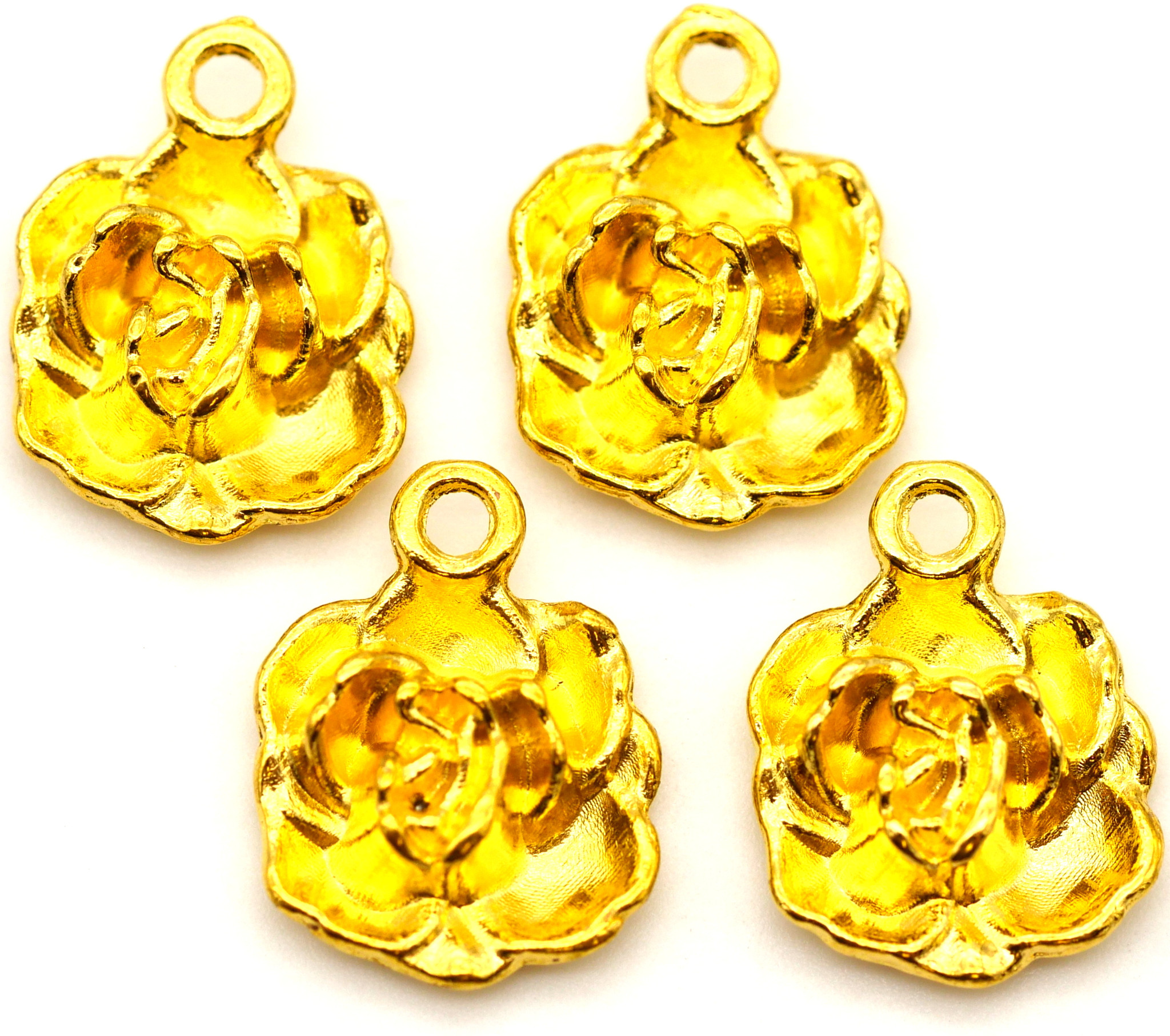 4pc 17x13mm Rose Charms, Gold