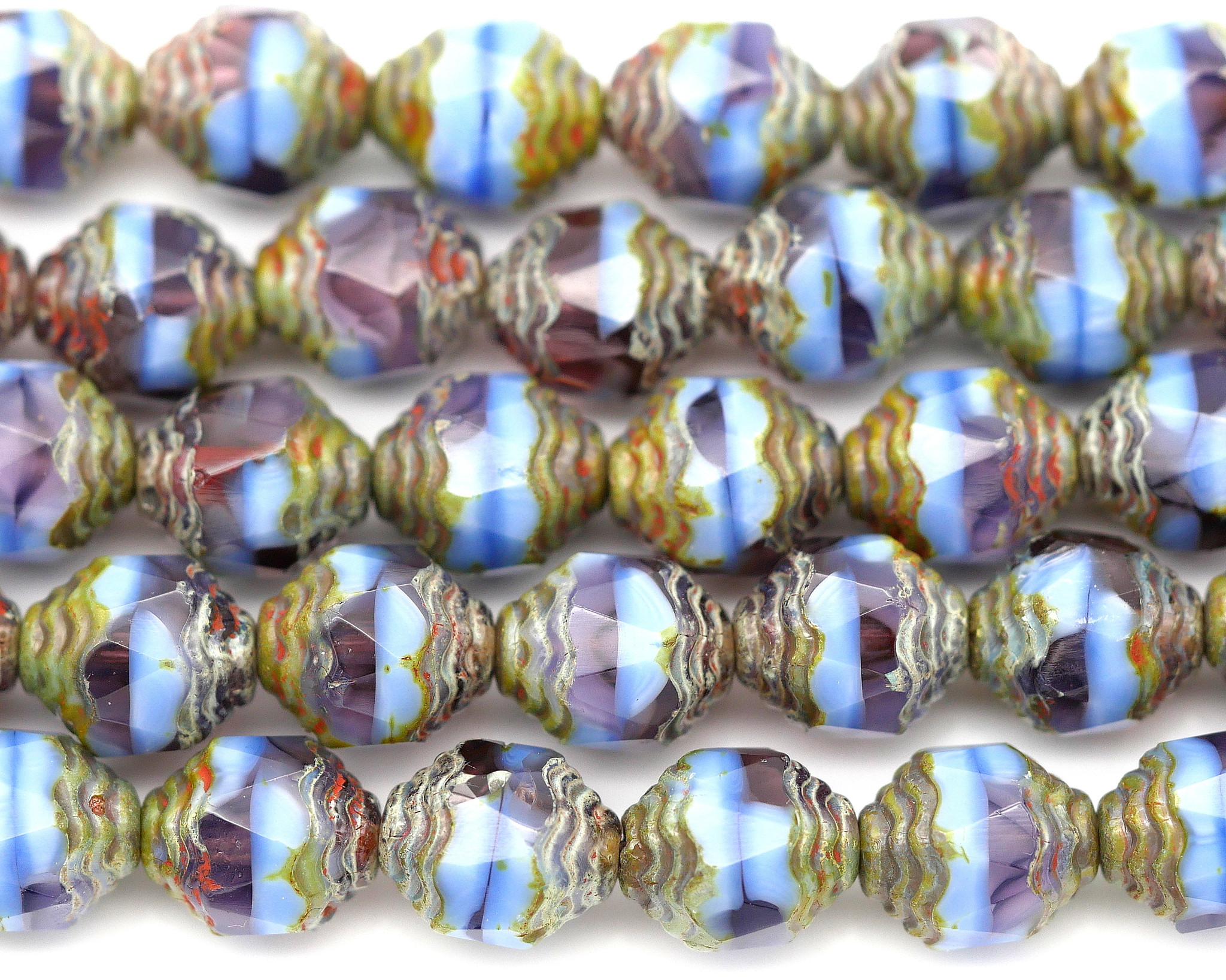 Ten 11 x 10mm Czech Purple Iris turbine, cathedral, saturn beads, purple  multicolored iridescent Czech glass beads C5901 – Glorious Glass Beads