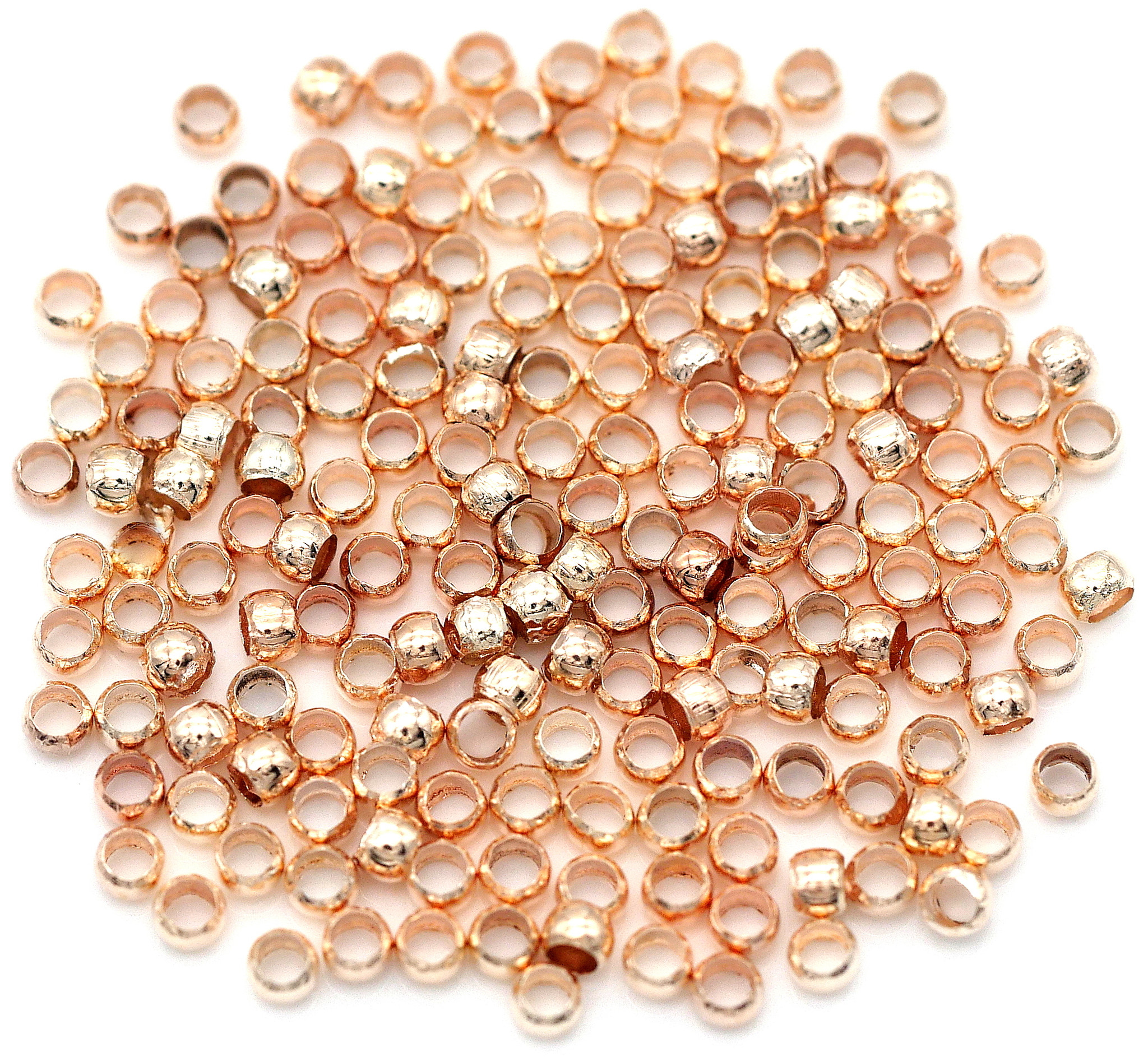 Approx. 2-Gram Bag (Over 100pcs) 2x1.2mm Brass Crimp Beads, Rose Gold -  Bead Box Bargains