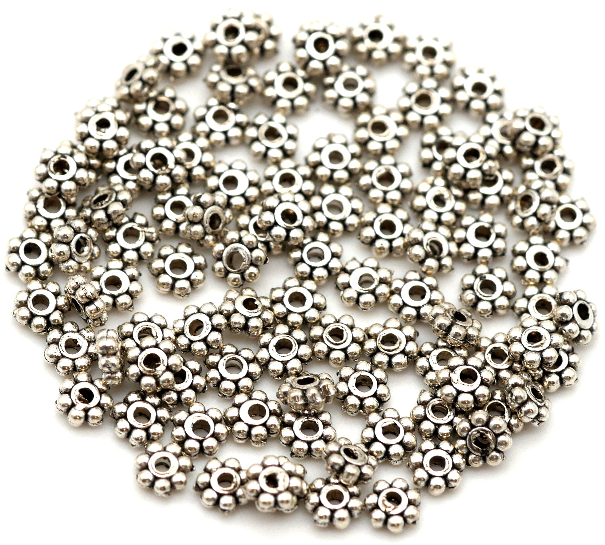 100pc 4.5mm Dotted Rondelle Spacer Beads, Antique Silver