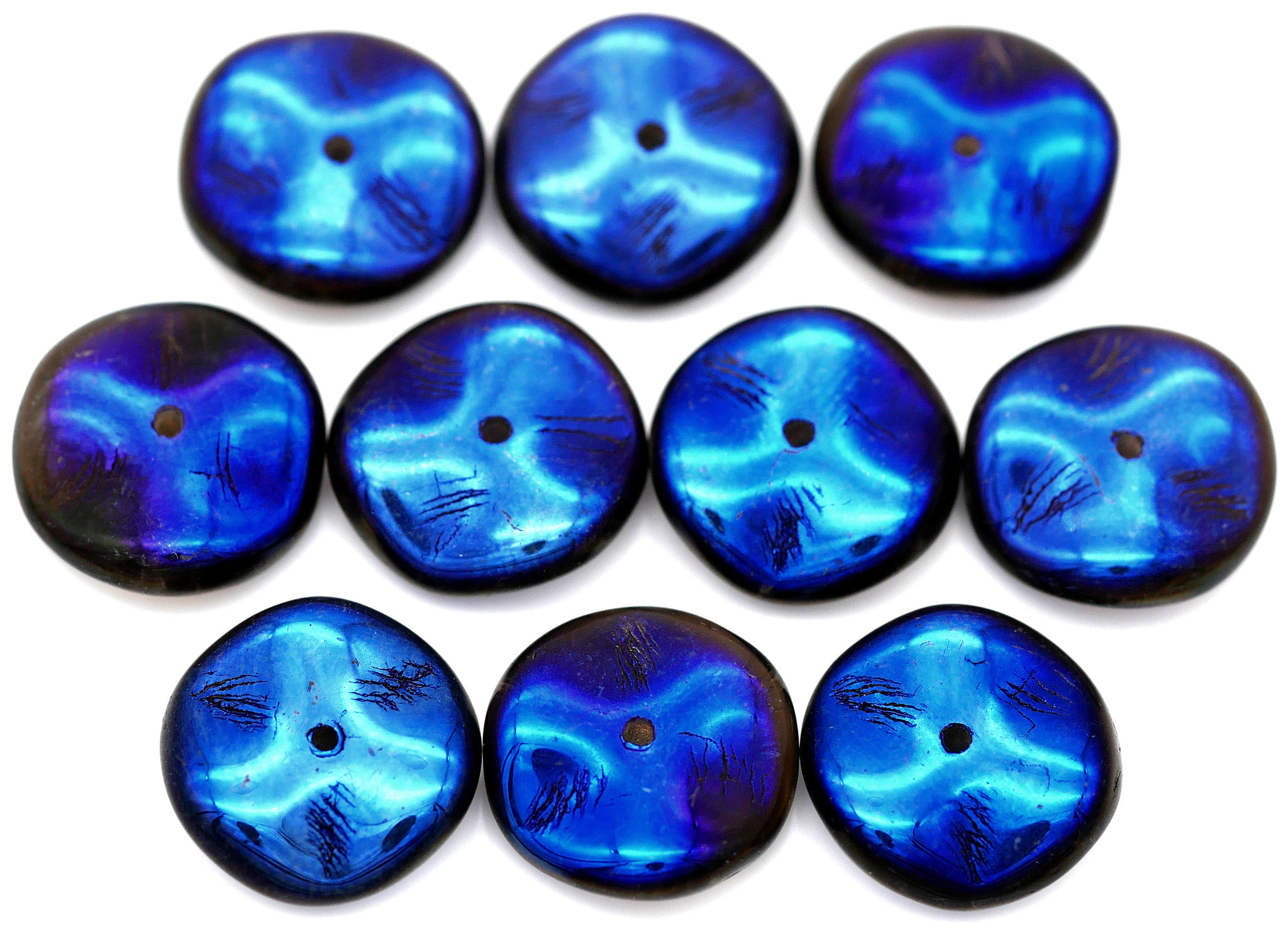 10pc 12mm Czech Pressed Glass Ripple Beads, Crystal/Full Azuro - Bead ...
