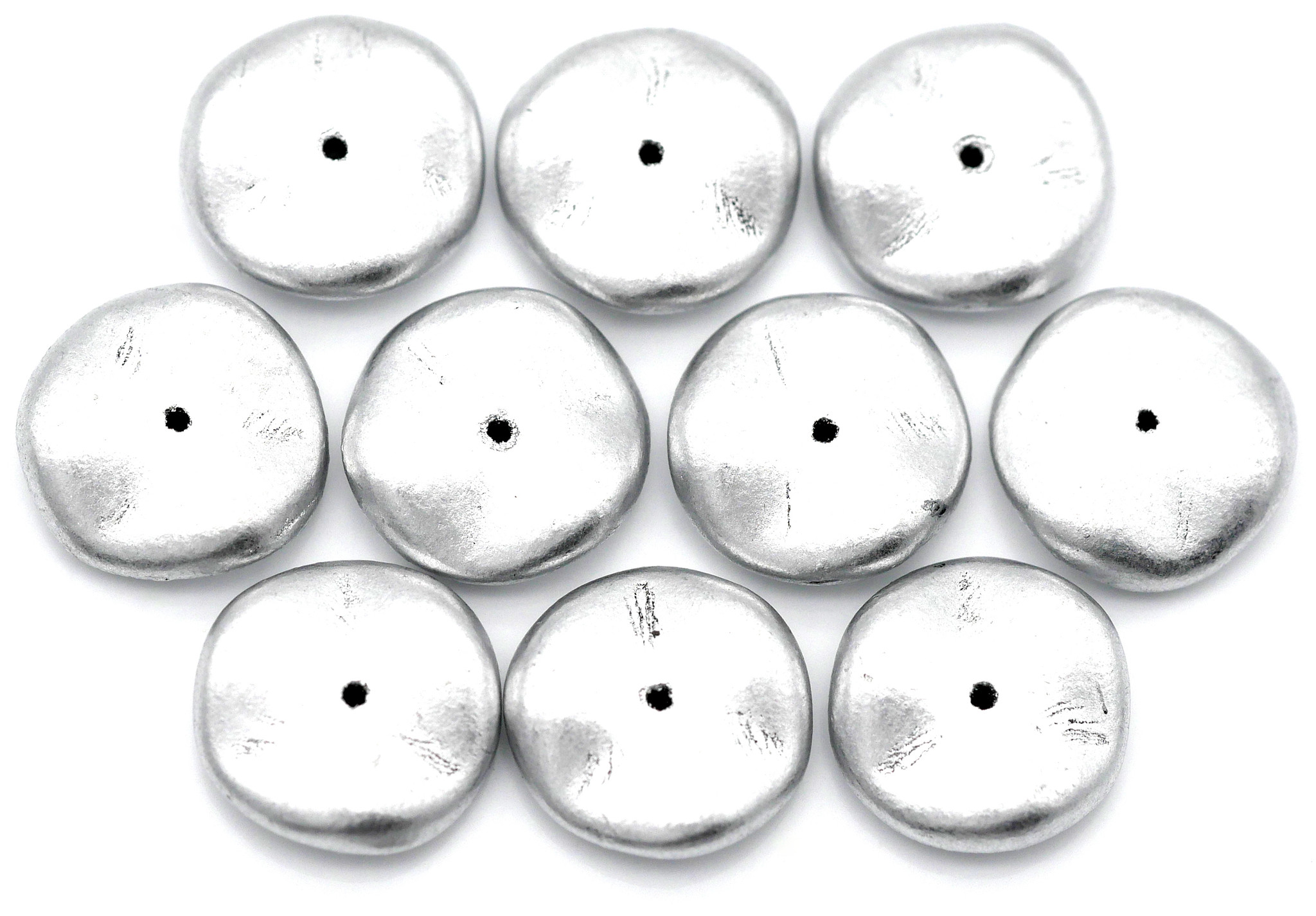 10pc 12mm Czech Pressed Glass Ripple Beads, Crystal Aluminum Silver ...