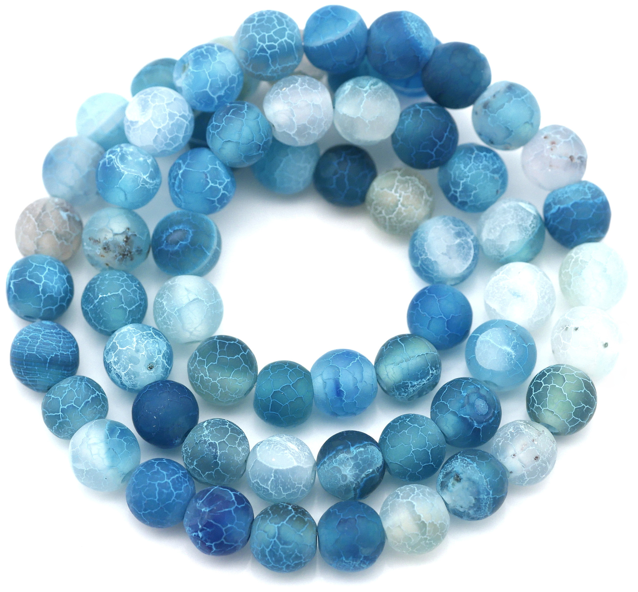 Approx. 13 Strand 6mm Matte Crackle Agate Beads (Dyed/Heated), Frosty Cyan