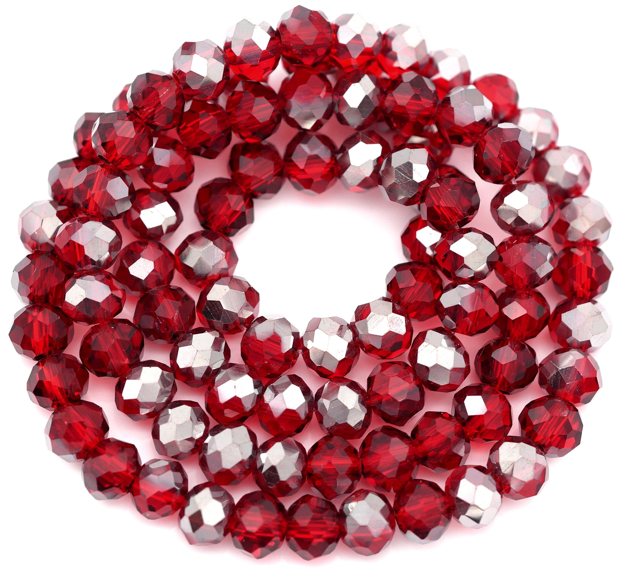 Approx. 15 Strand 6x4mm Crystal Faceted Rondelle Beads, Transparent Red  w/Antique Silver Shimmer - Bead Box Bargains