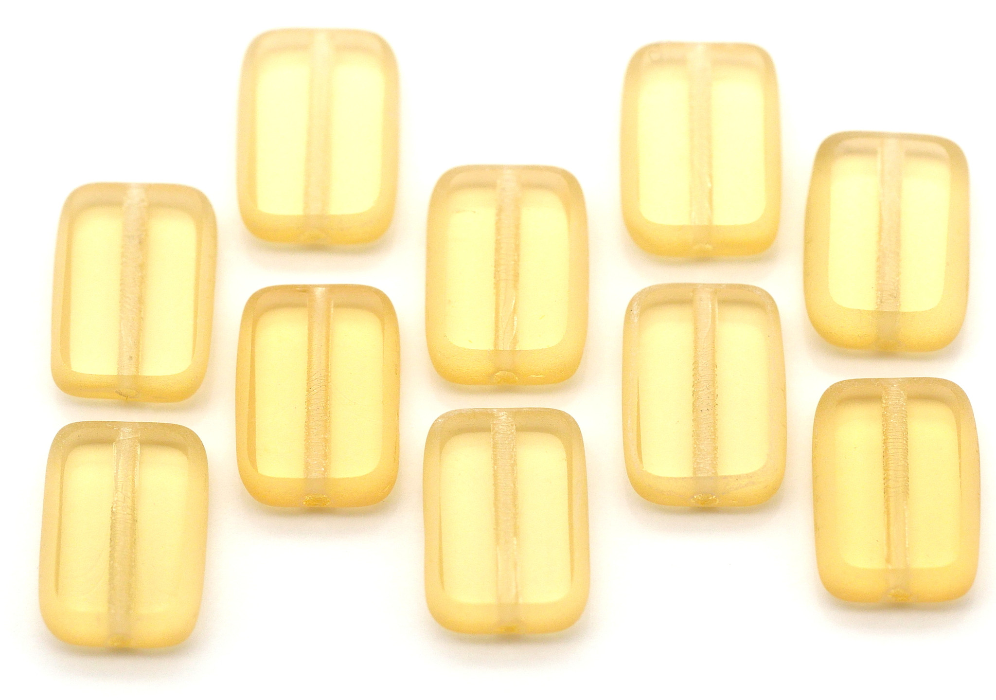 10pc 12x8mm Czech Table-Cut Glass Rectangle Beads, Light Topaz w/Matte ...