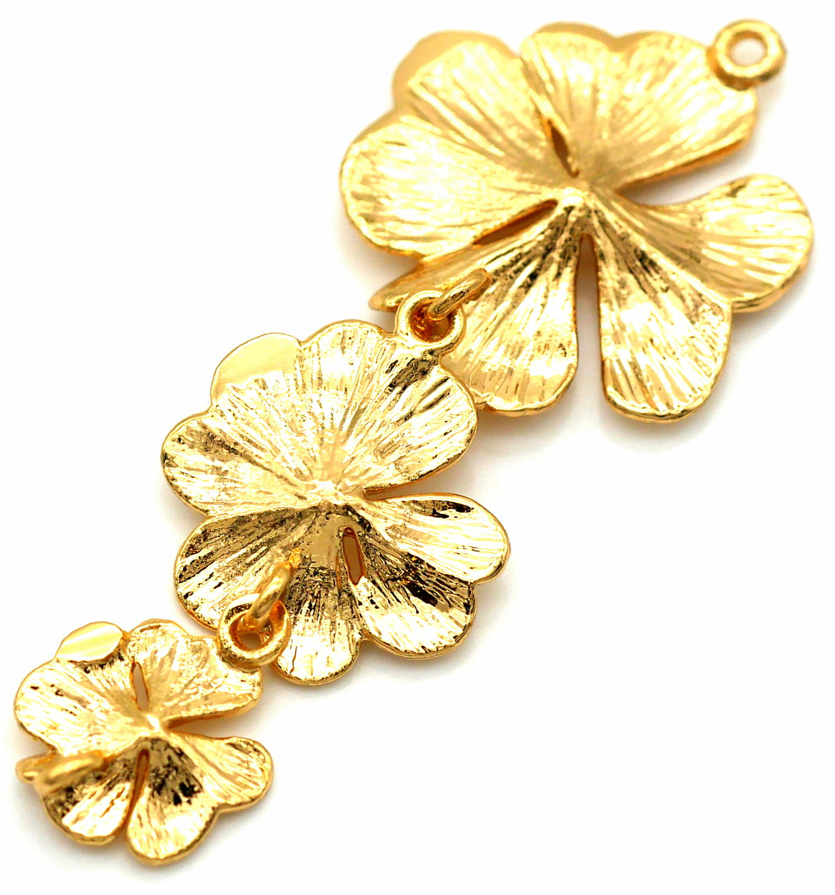 2pc 40x16mm 18k Gold-Plated Brass Cascading Flower Trio Focal Link 2pc 40x16mm 18k Gold-Plated Brass Cascading Flower Trio Focal Link