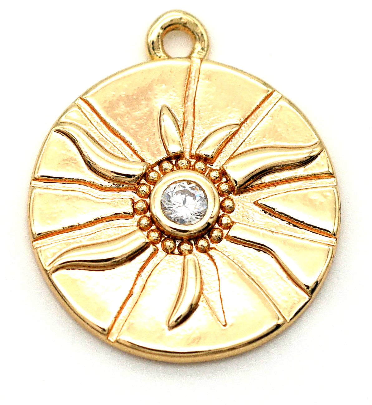 17x14mm 18k Gold-Plated Brass & Cubic Zirconia Sun Coin Charm - Bead ...