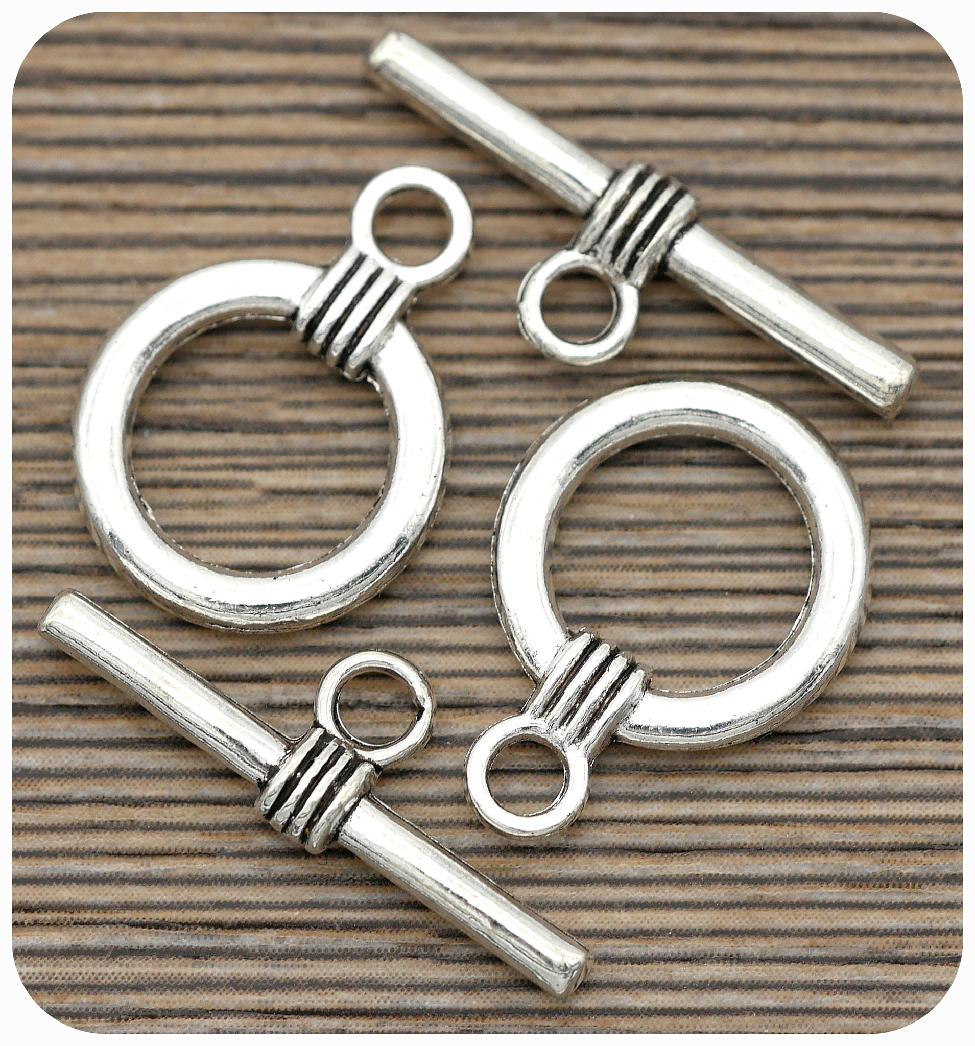 アクセサリー TX 2pc 15x20mm (25mm Bar) Round Toggle Clasps, Antique Silver - Bead
