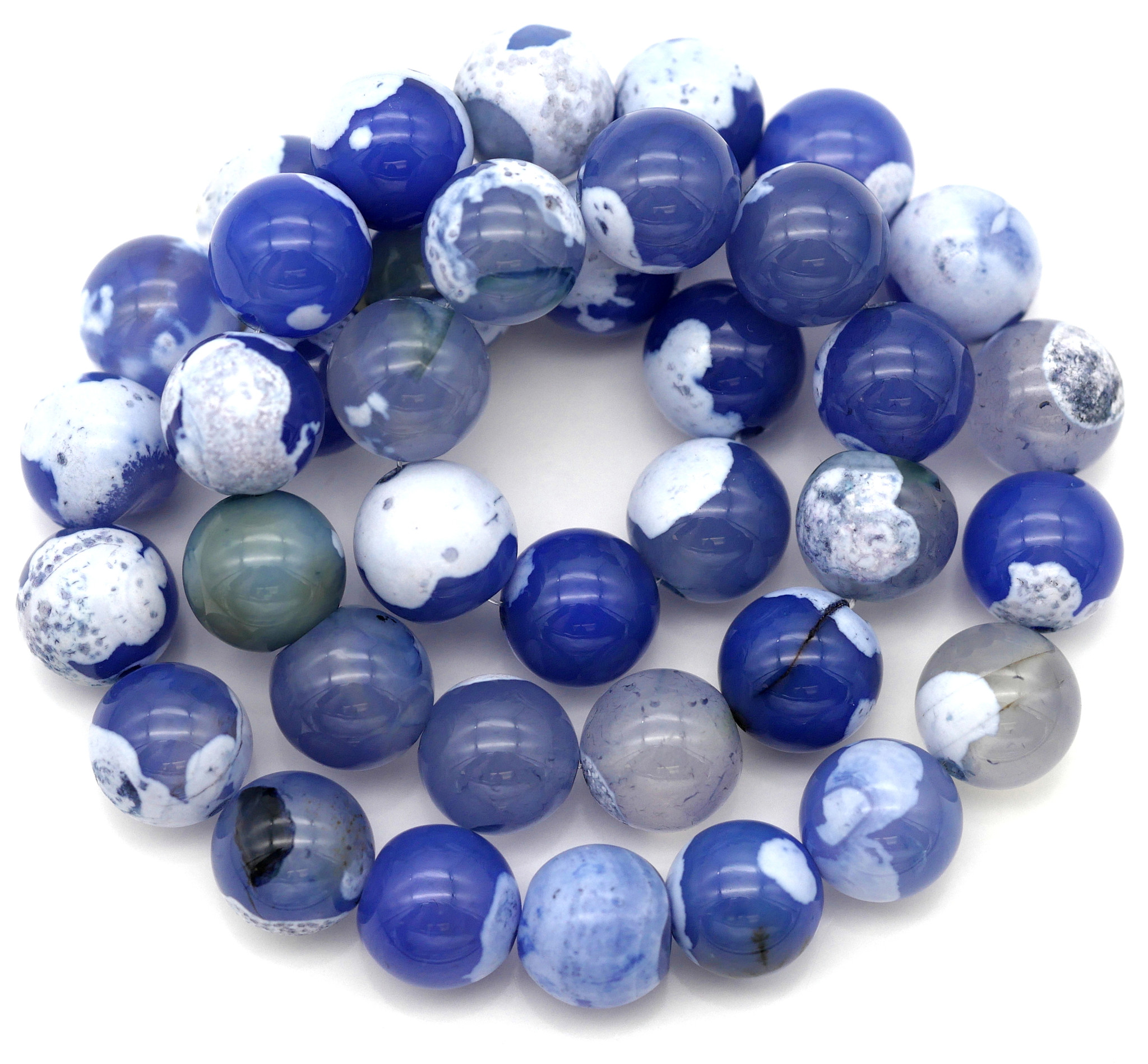 Strand 10mm Blue White Crackle Agate (Dyed/Heated