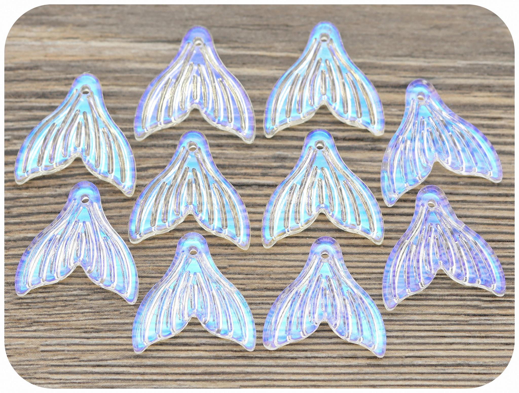 ガラス製品　Mermaid品 10pc 19.5x19mm Glass Mermaid Tail, Crystal Clear AB - Bead Box