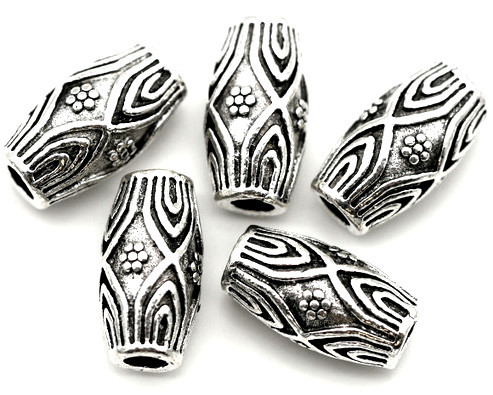 2 Antique Sterling Silver Floral Textured Tube Spacer Beads – 925 Hallmark, 4.8x7mm