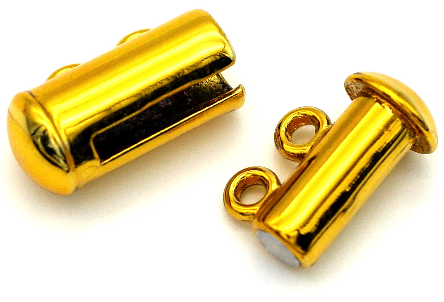 2pc 20x10mm Brass Cylindrical 2-Strand Magnetic Slide Clasp, Gold