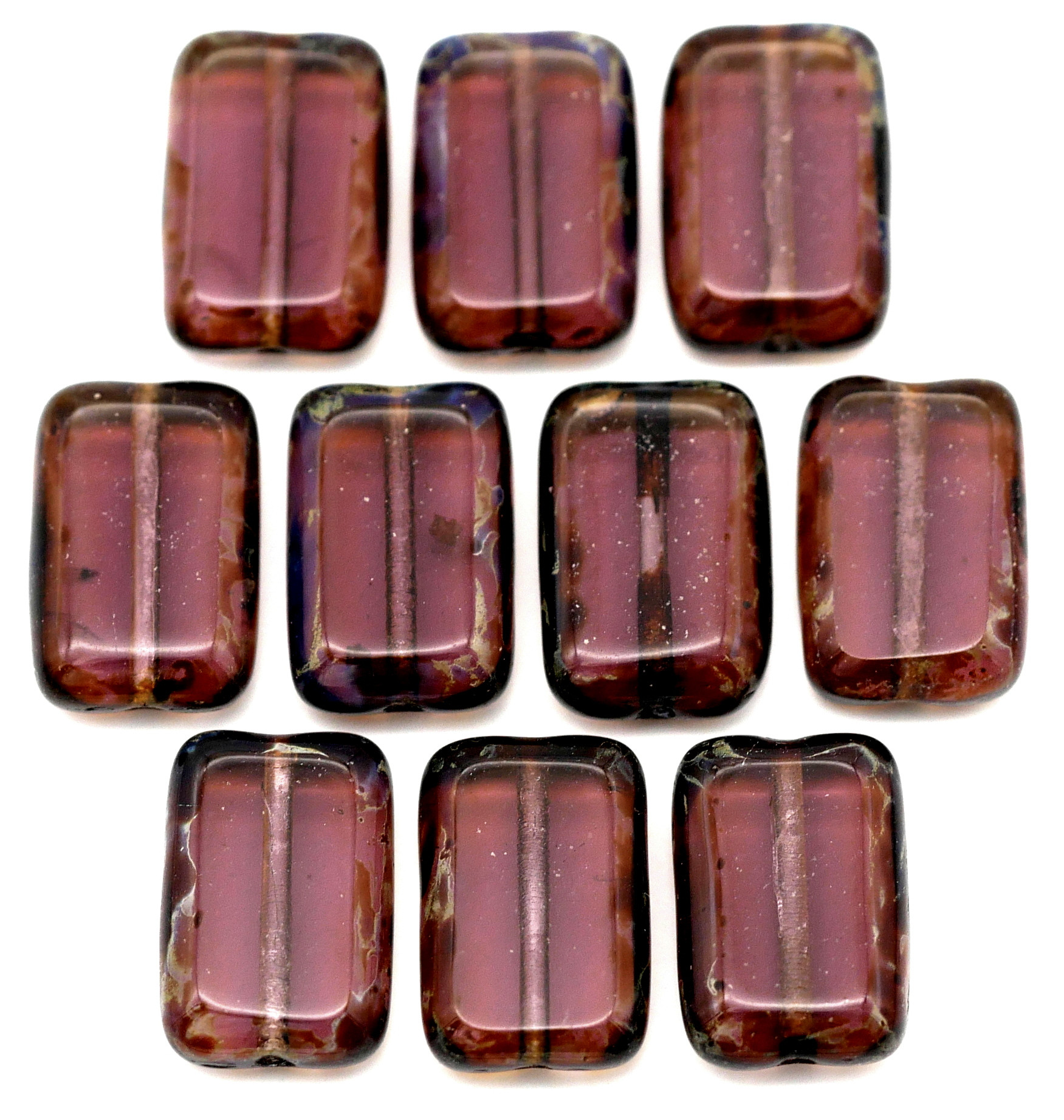 10pc 12x8mm Czech Table-Cut Glass Rectangle Beads, Amethyst/Picasso ...