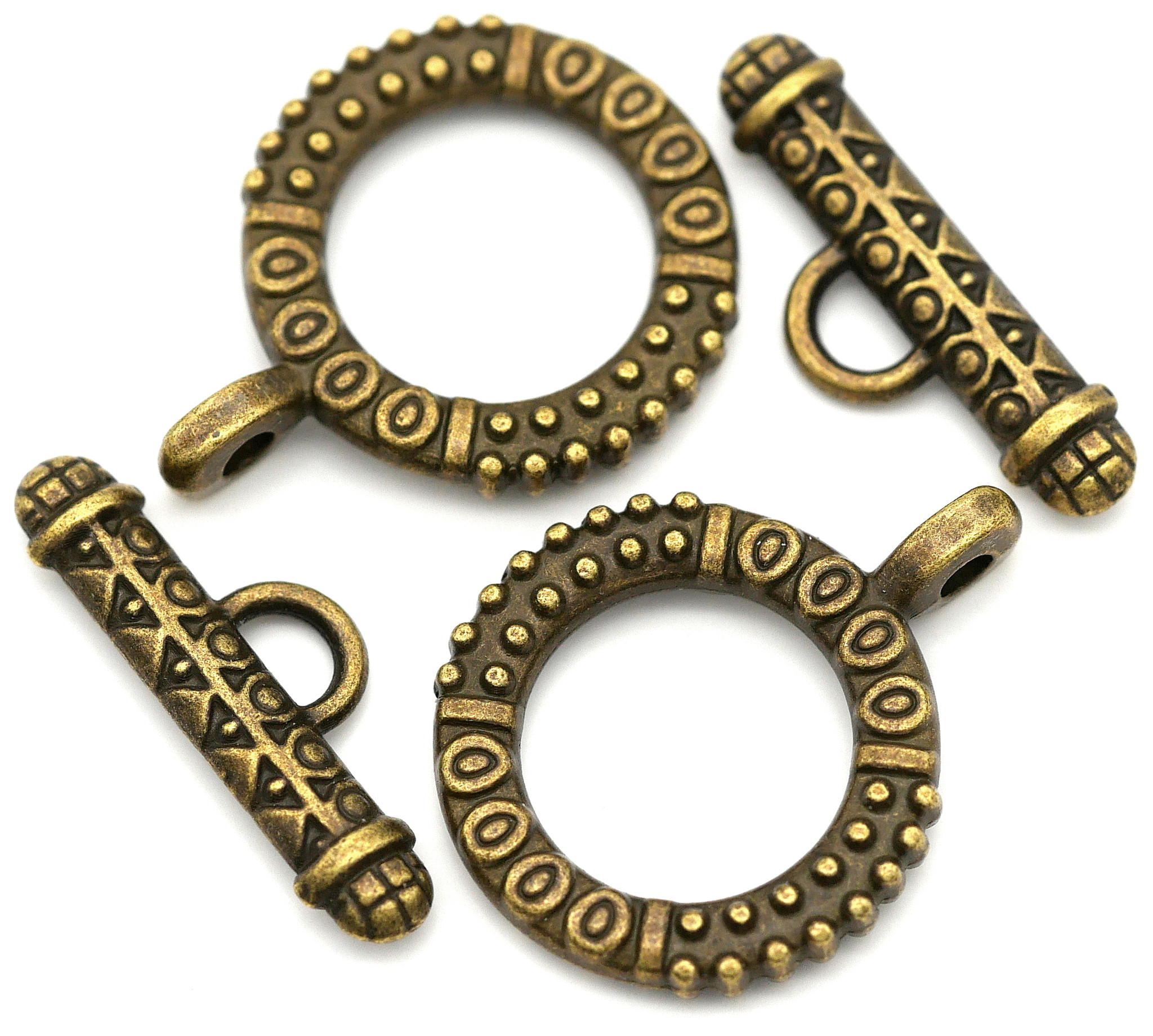 アクセサリー okb 2 Sets 18mm (22mm Bar) Ornate Patterned Round Toggle Clasps