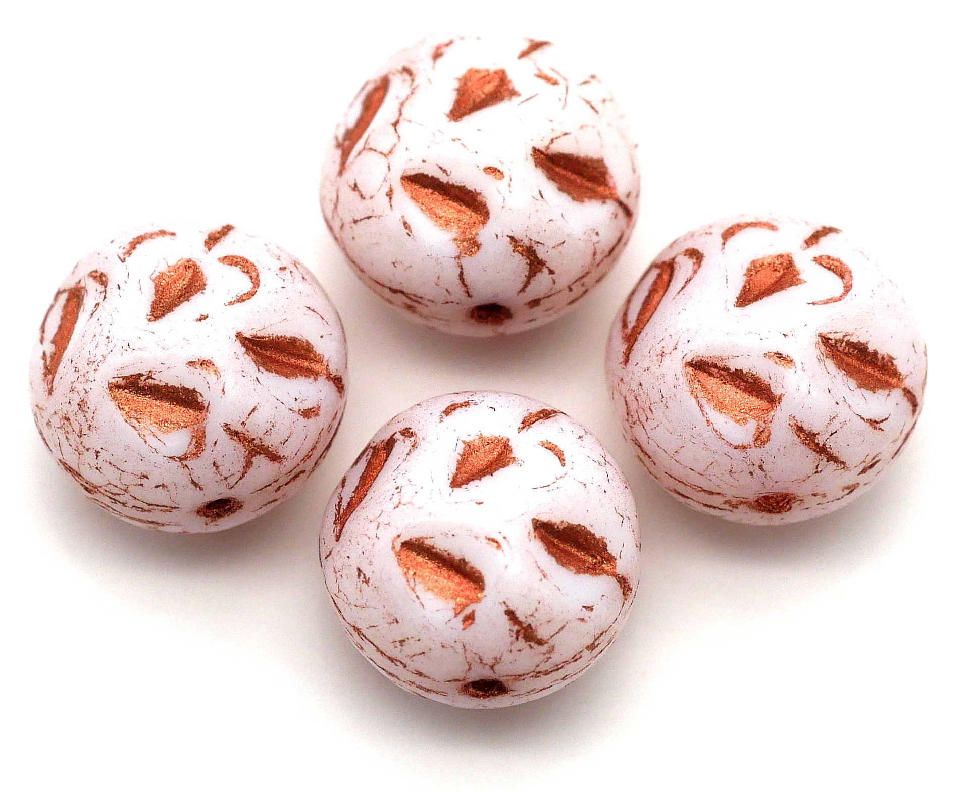 4pc 14x10mm Czech Pressed Glass Dimpled-Puffed Coin Beads, Alabaster w ...