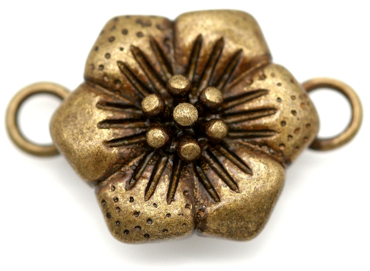 19x12mm Magnetic Flower Clasp, Antique Bronze - Bead Box Bargains