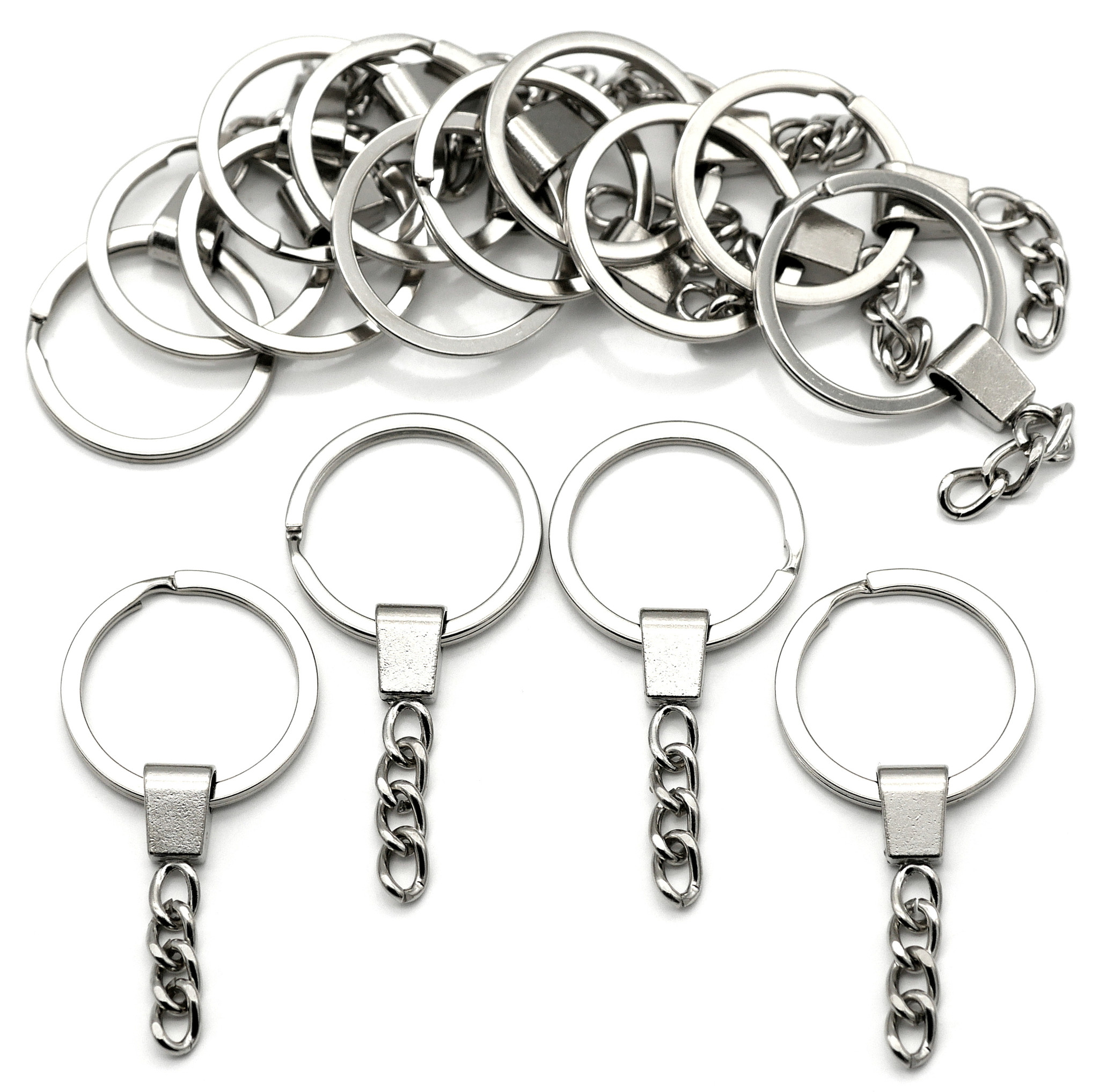 14pc 30mm Spilt-Ring Key Chains w/Extender, Antique Silver - Bead Box ...