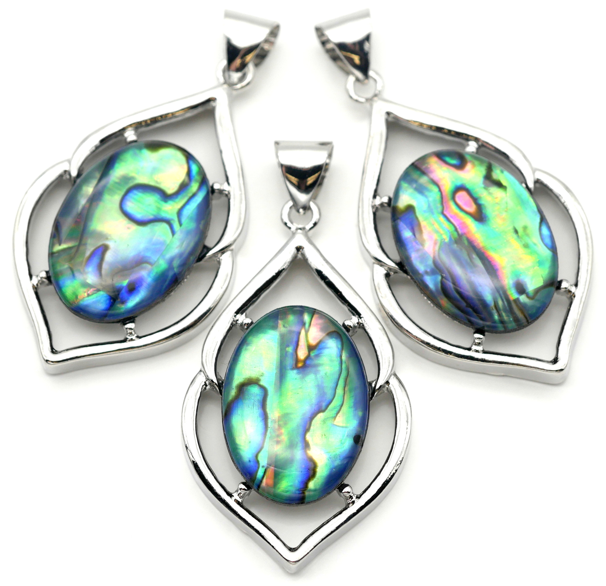 Abalone Shell (Assembled) & Brass Fancy Oval Pendant, Silver